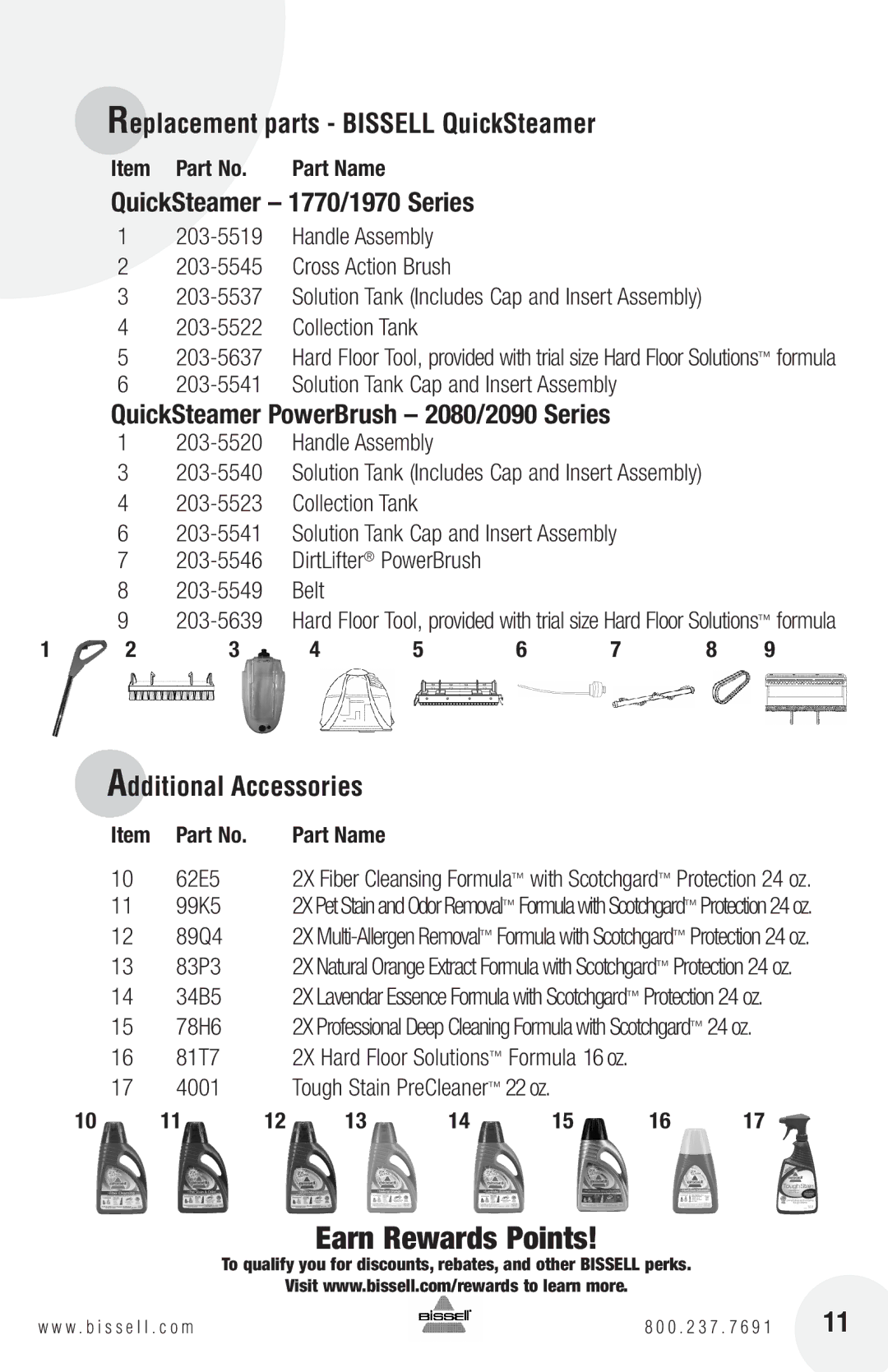 Bissell Replacement parts Bissell QuickSteamer, QuickSteamer 1770/1970 Series, QuickSteamer PowerBrush 2080/2090 Series 