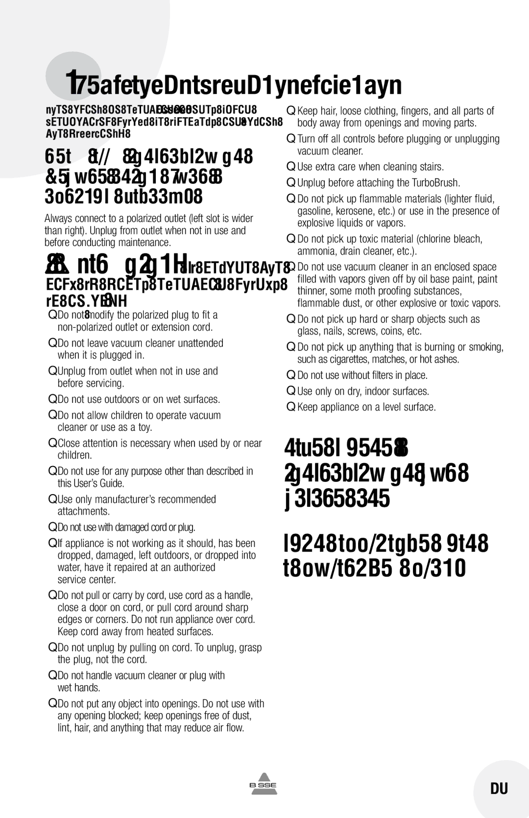 Bissell 17G5 warranty Important Safety Instructions 