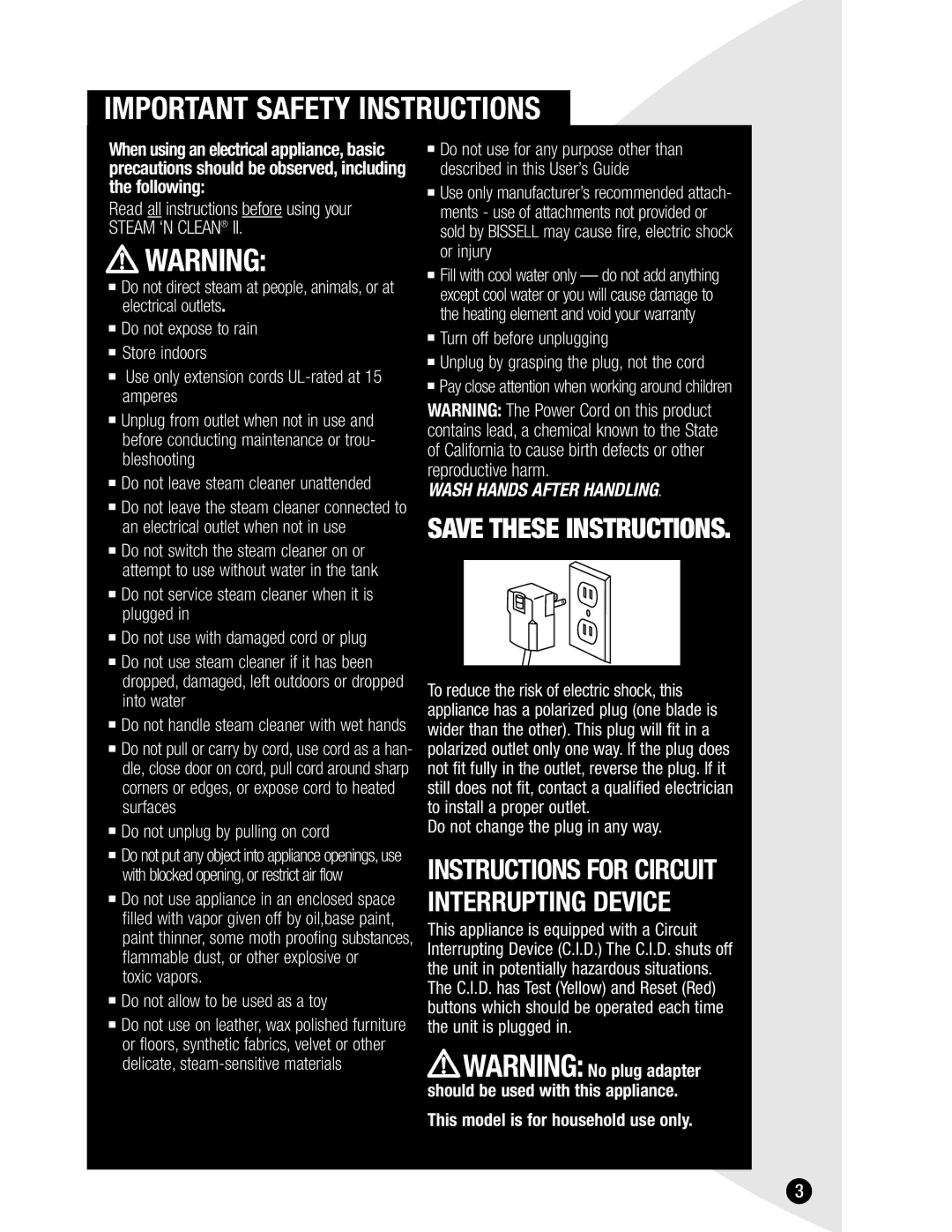 Bissell 1865 warranty Important Safety Instructions 