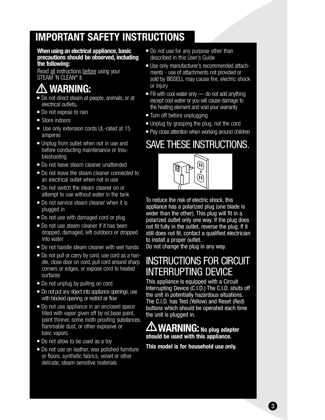 Bissell 1865 warranty Important Safety Instructions 