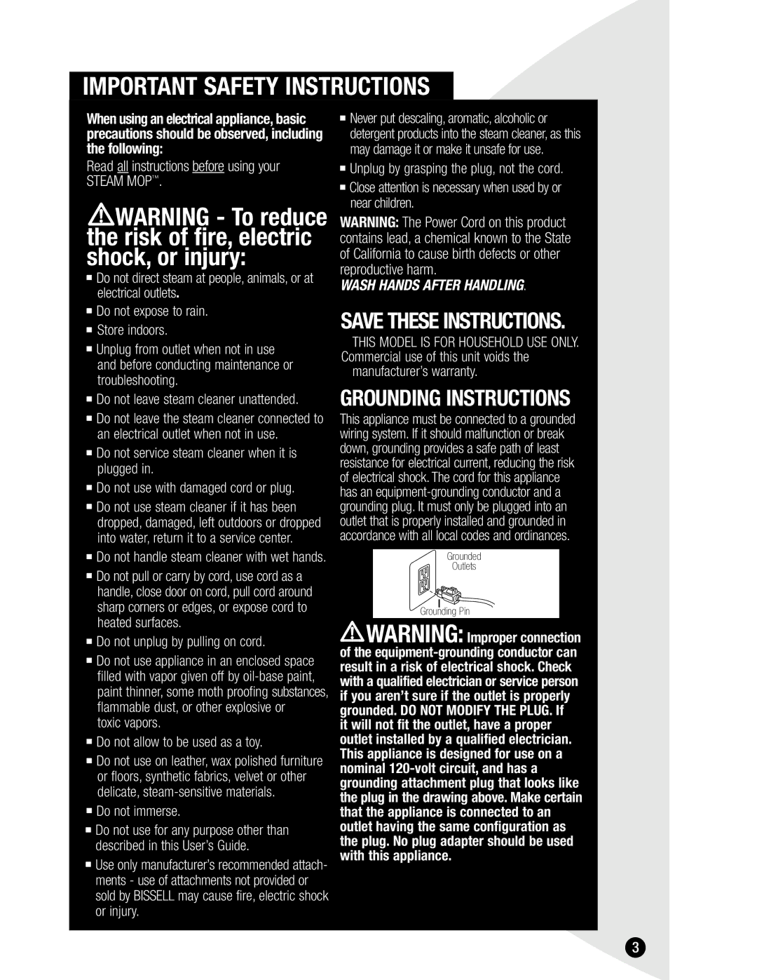 Bissell 1867 Series warranty Important Safety Instructions 