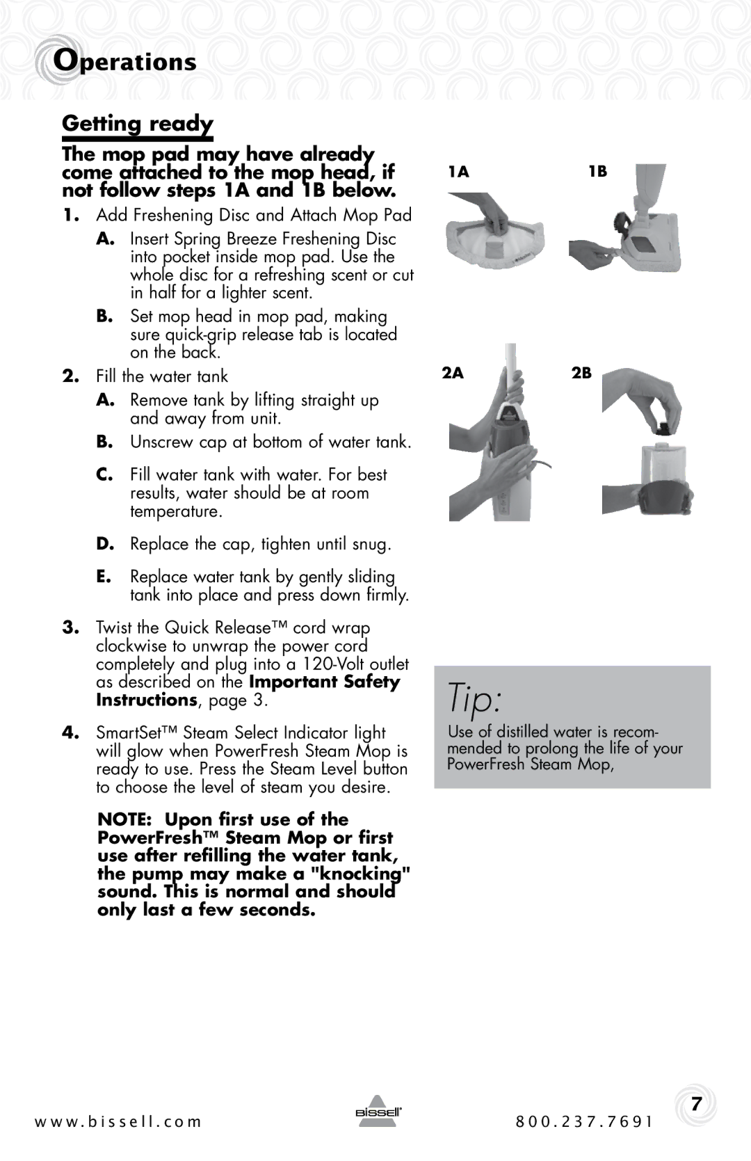 Bissell 1940 warranty Operations, Getting ready 