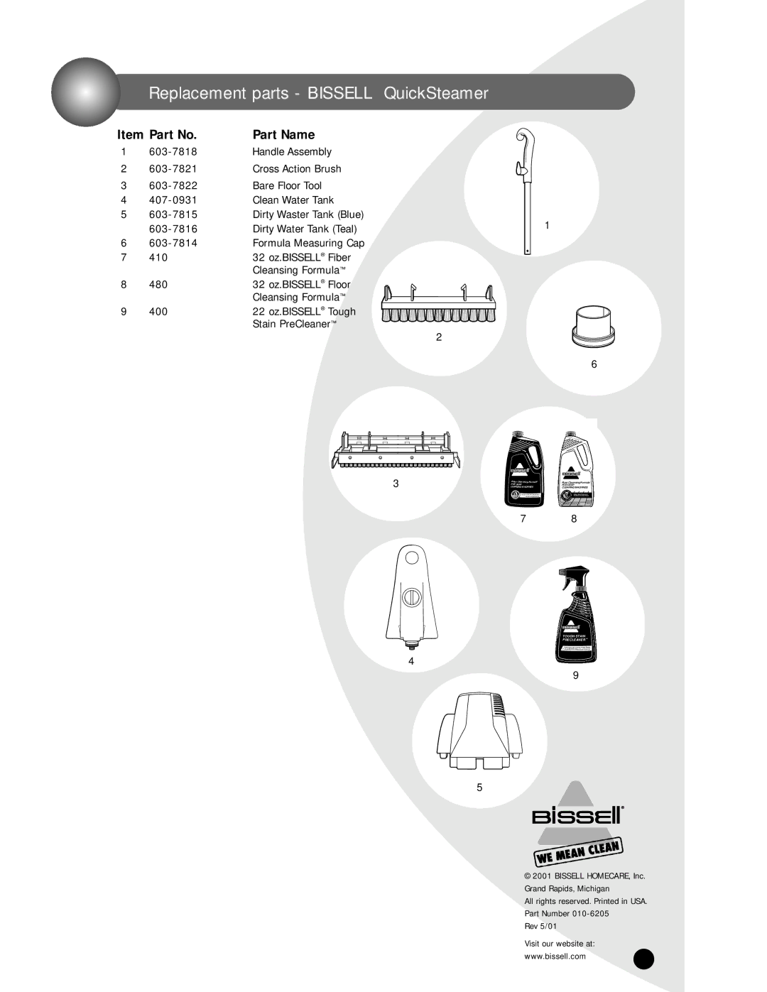 Bissell 1950 warranty 603-7816, 603-7814, Stain PreCleaner 