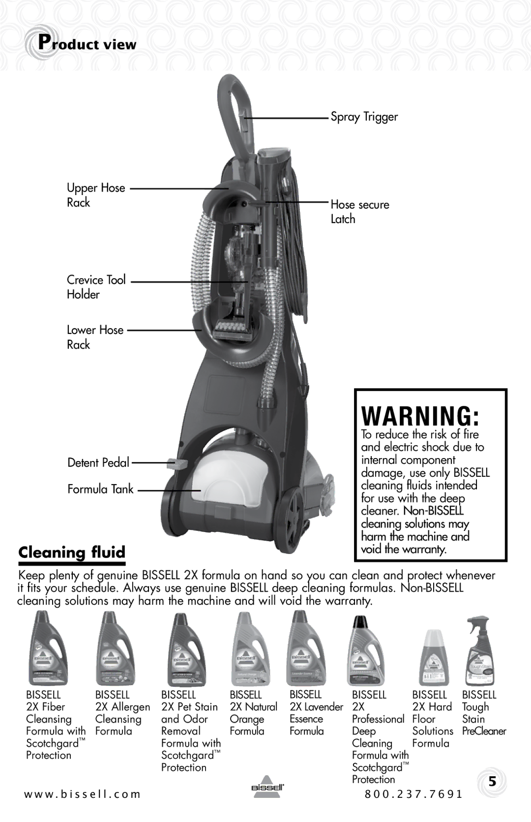 Bissell 20B4 warranty Cleaning fluid, Spray Trigger Hose secure Latch 