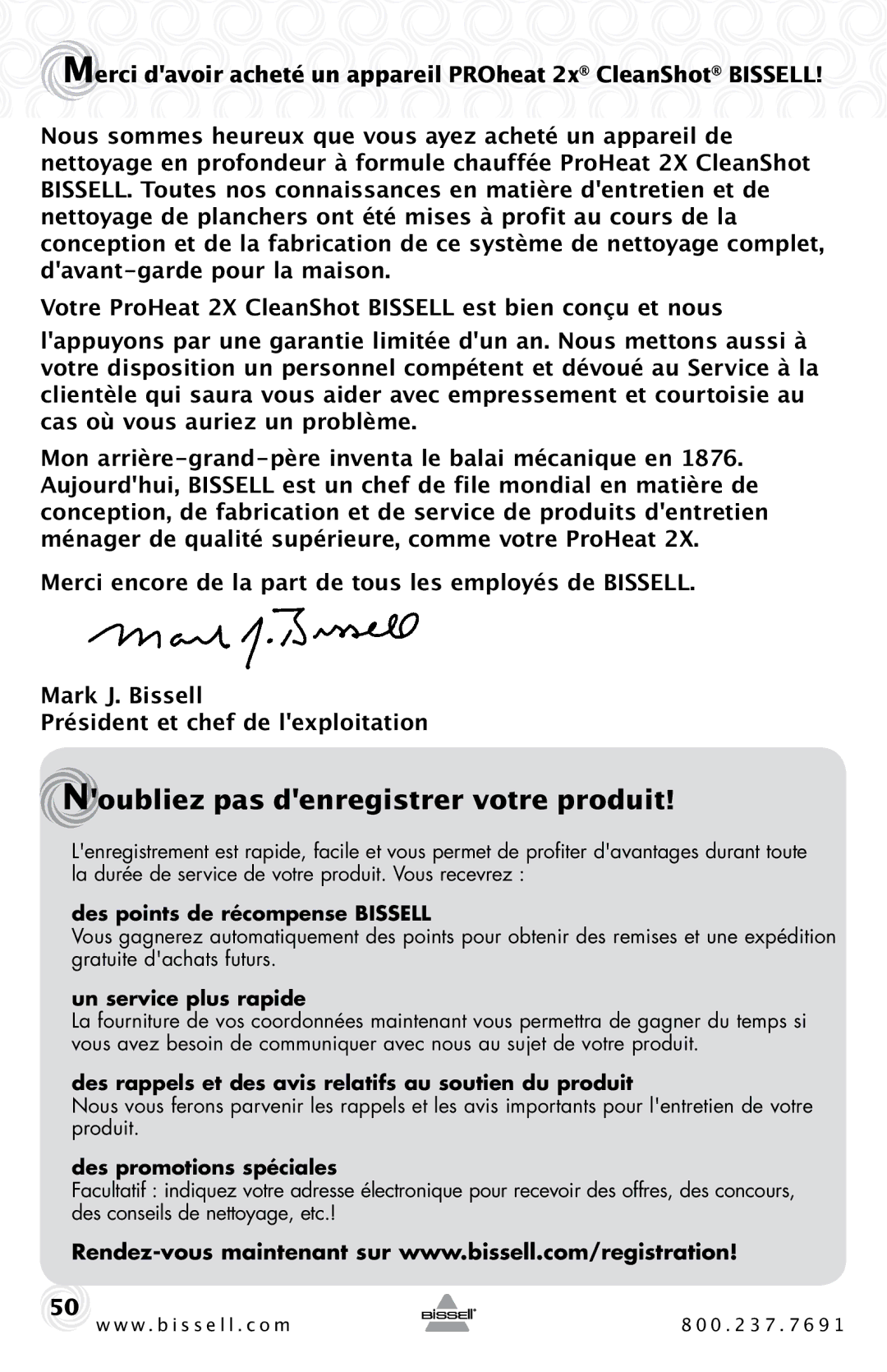 Bissell 20B4 warranty Noubliez pas denregistrer votre produit, Des points de récompense Bissell, Un service plus rapide 