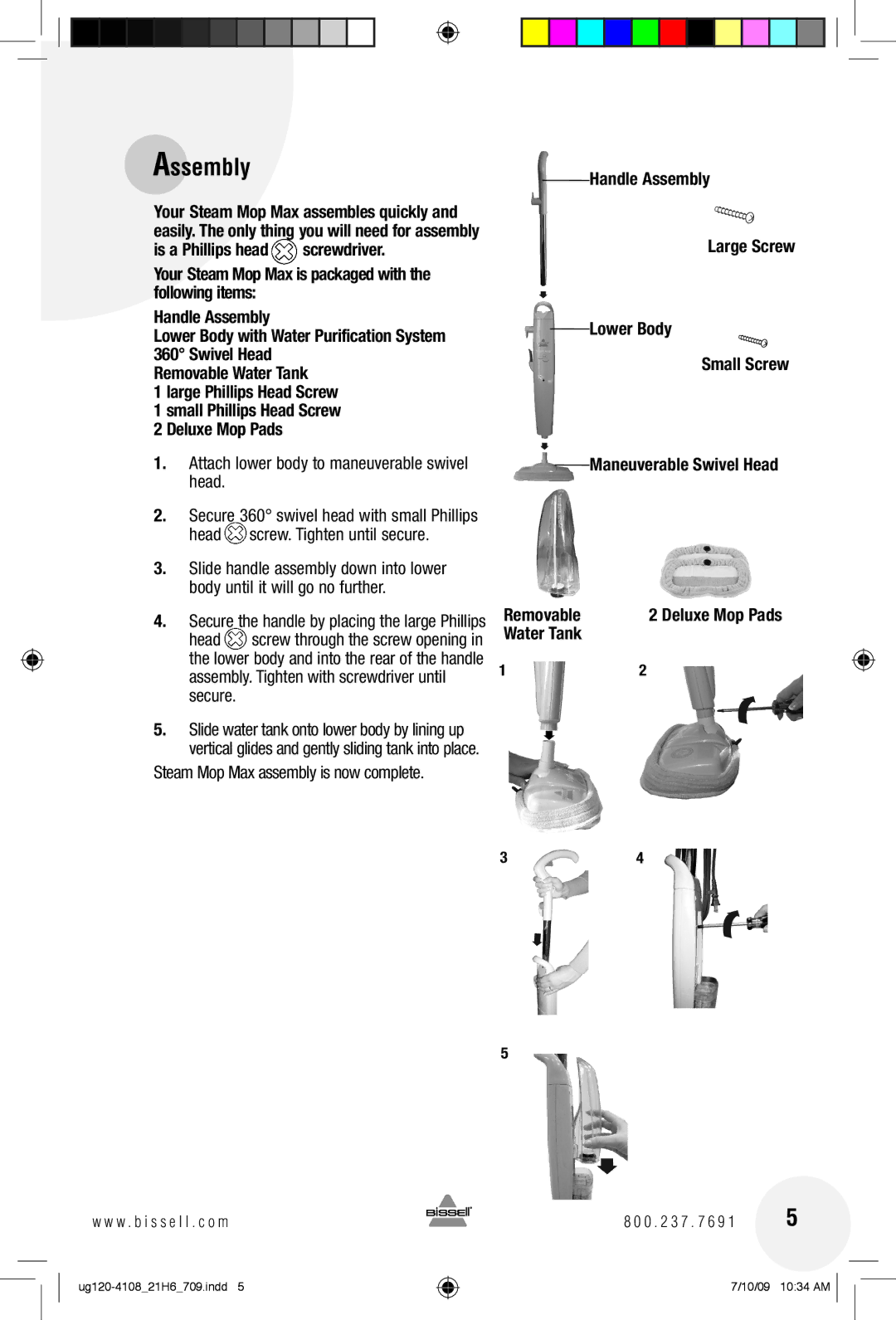 Bissell 21H6 warranty Assembly, Attach lower body to maneuverable swivel head 