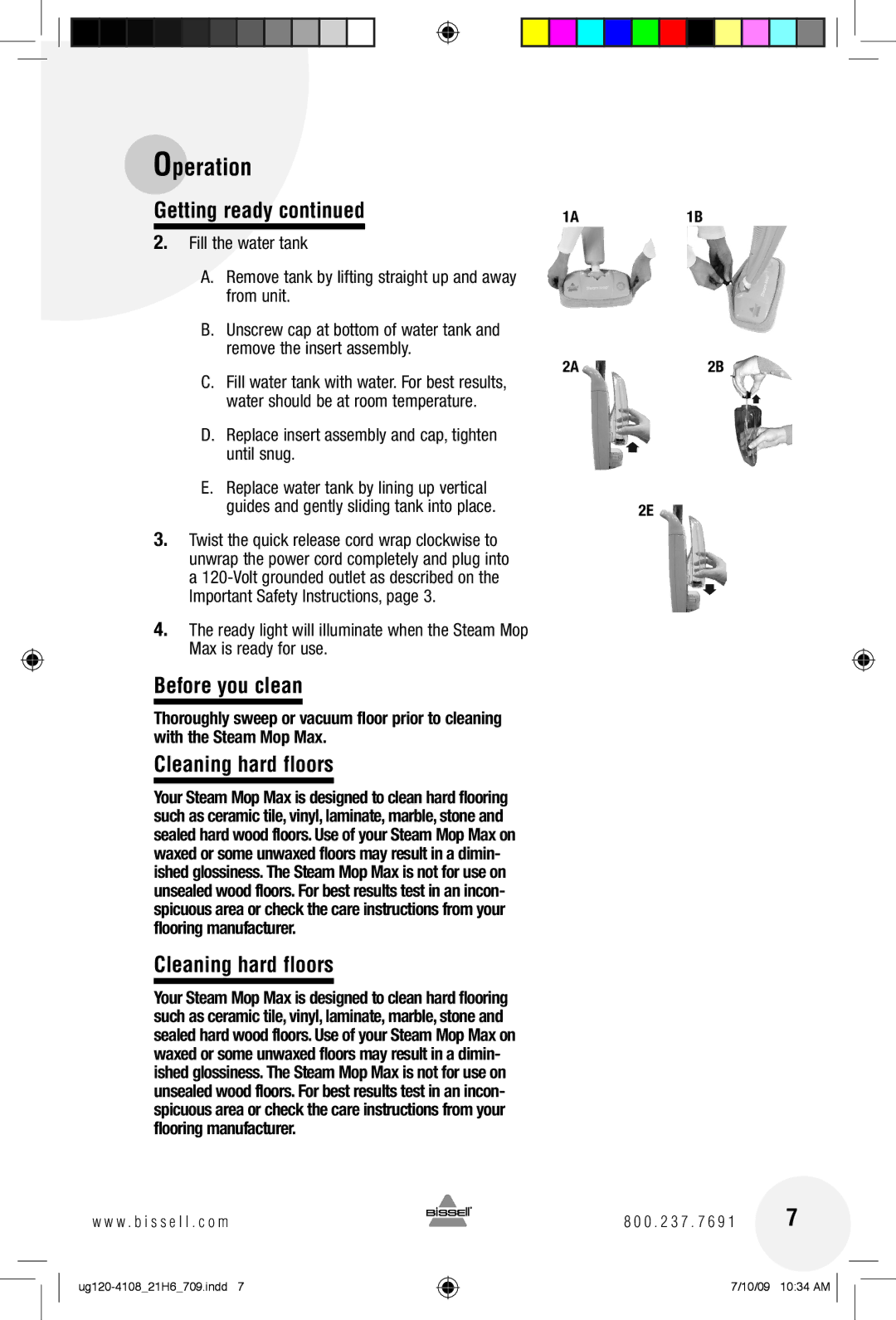 Bissell 21H6 warranty Before you clean, Cleaning hard floors, Replace insert assembly and cap, tighten until snug 