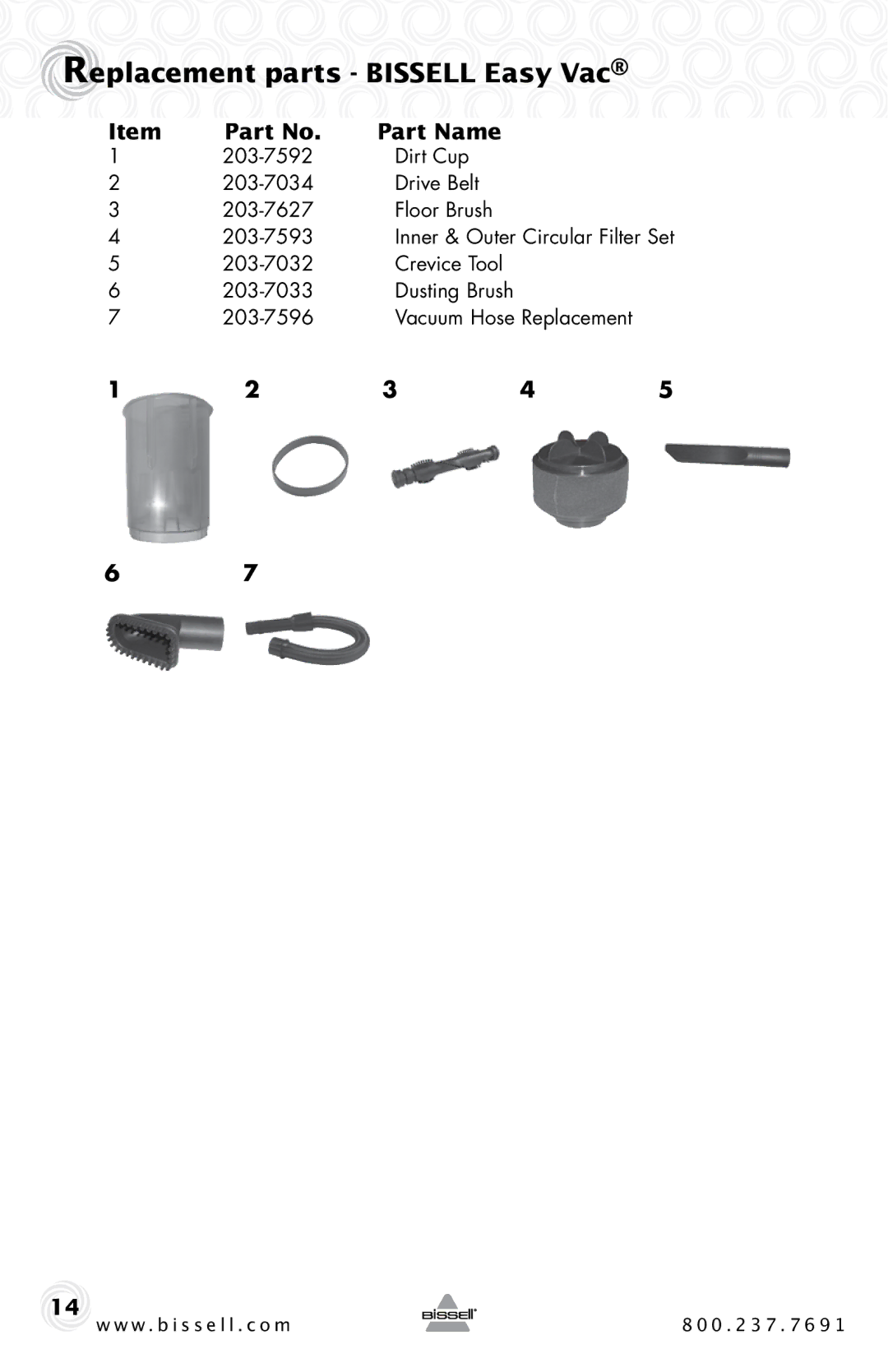 Bissell 23T7 warranty Replacement parts Bissell Easy Vac, Part Name 