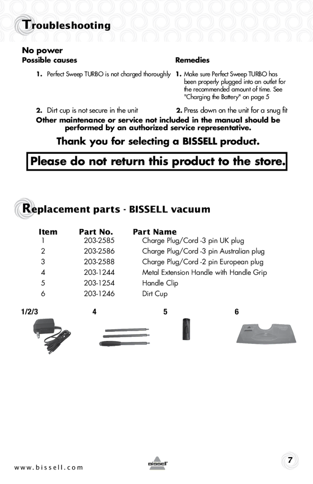 Bissell 29L6 Please do not return this product to the store, Troubleshooting, Thank you for selecting a Bissell product 