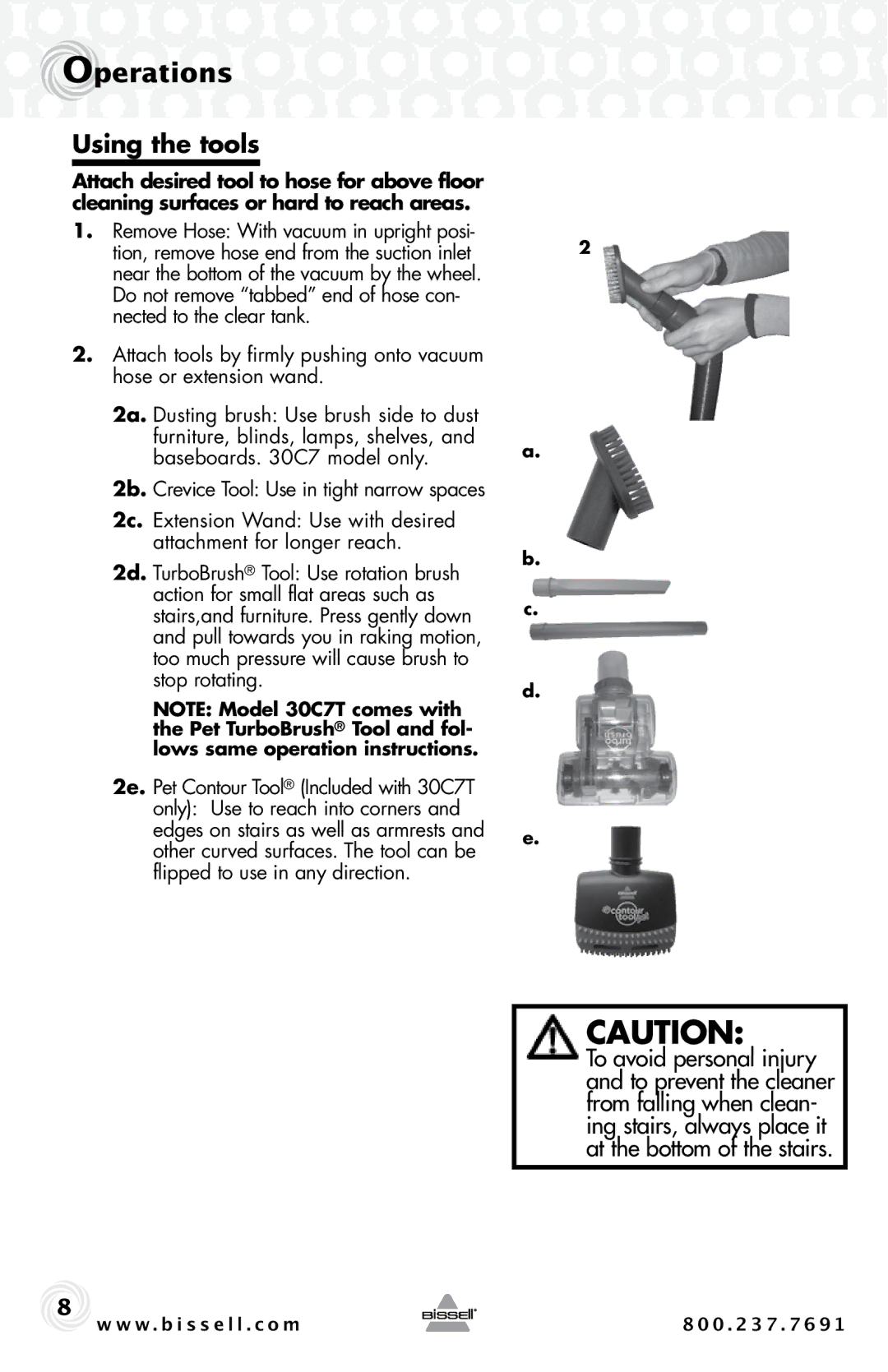 Bissell 30C7 warranty Using the tools 