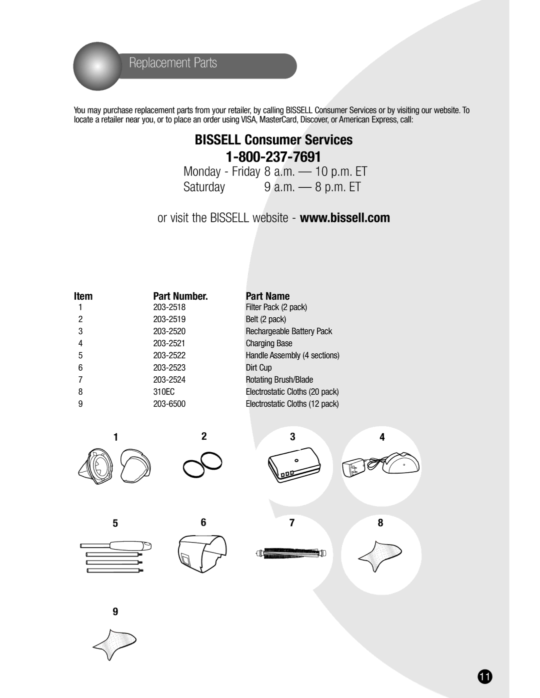 Bissell 3107 warranty Replacement Parts, Bissell Consumer Services 