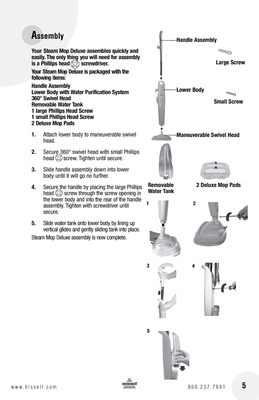 Bissell 31N1 warranty Assembly, Attach lower body to maneuverable swivel head 