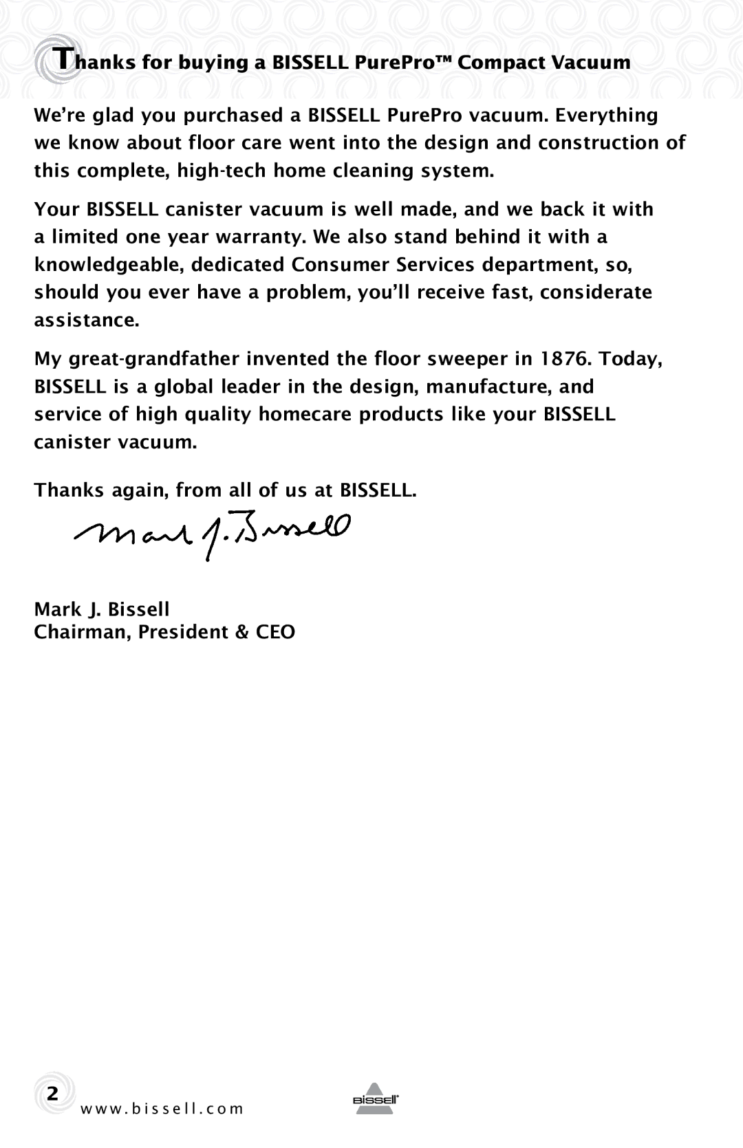 Bissell 32N3 warranty Thanks for buying a Bissell PurePro Compact Vacuum 