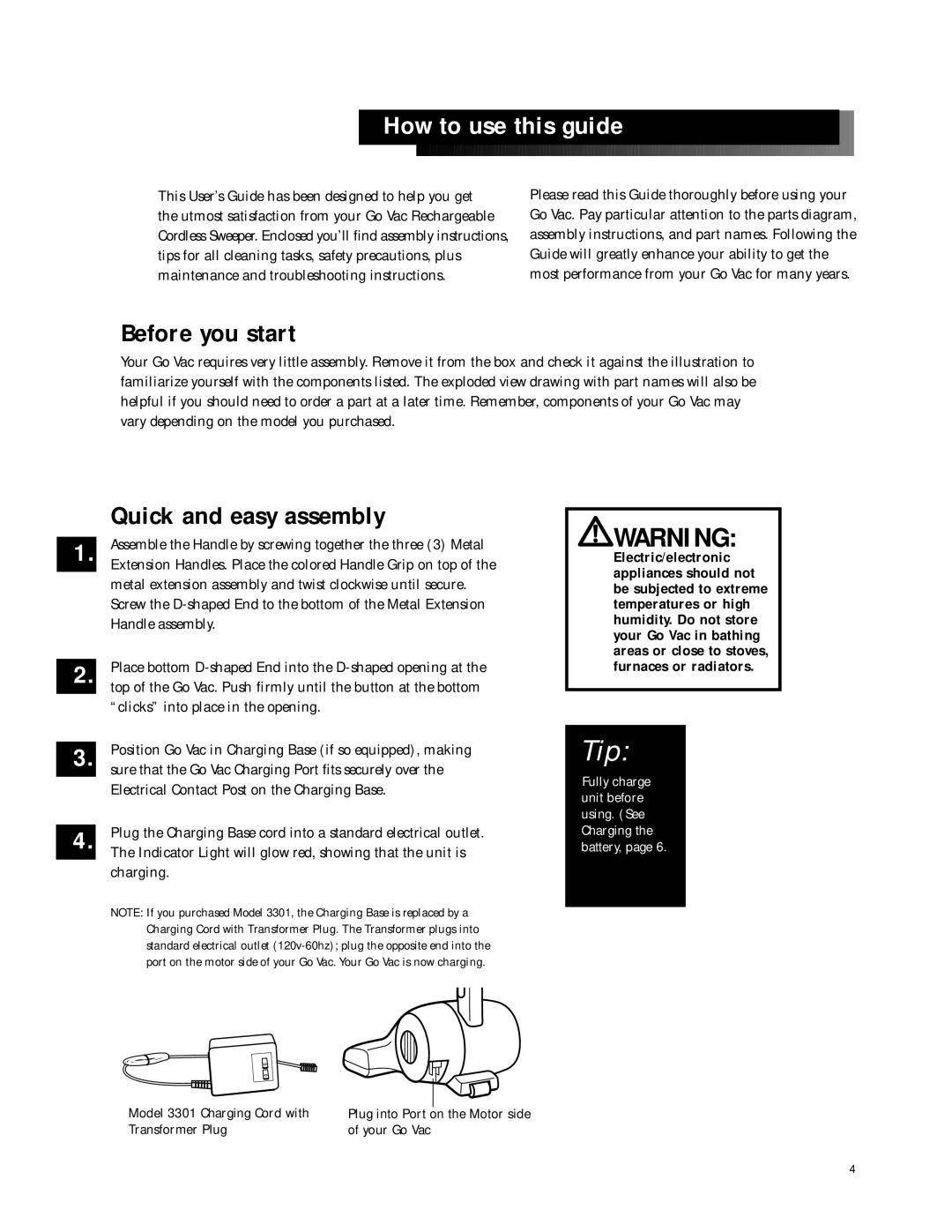 Bissell 3302, 3301, 3300 warranty How to use this guide, Before you start, Quick and easy assembly 