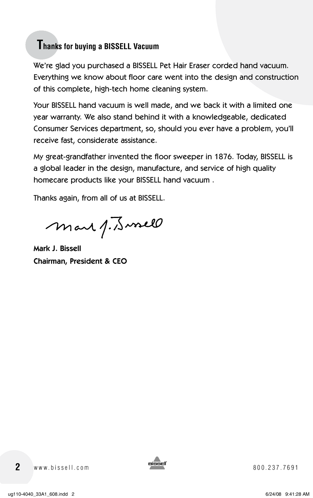 Bissell 33A1 warranty Thanks for buying a Bissell Vacuum 