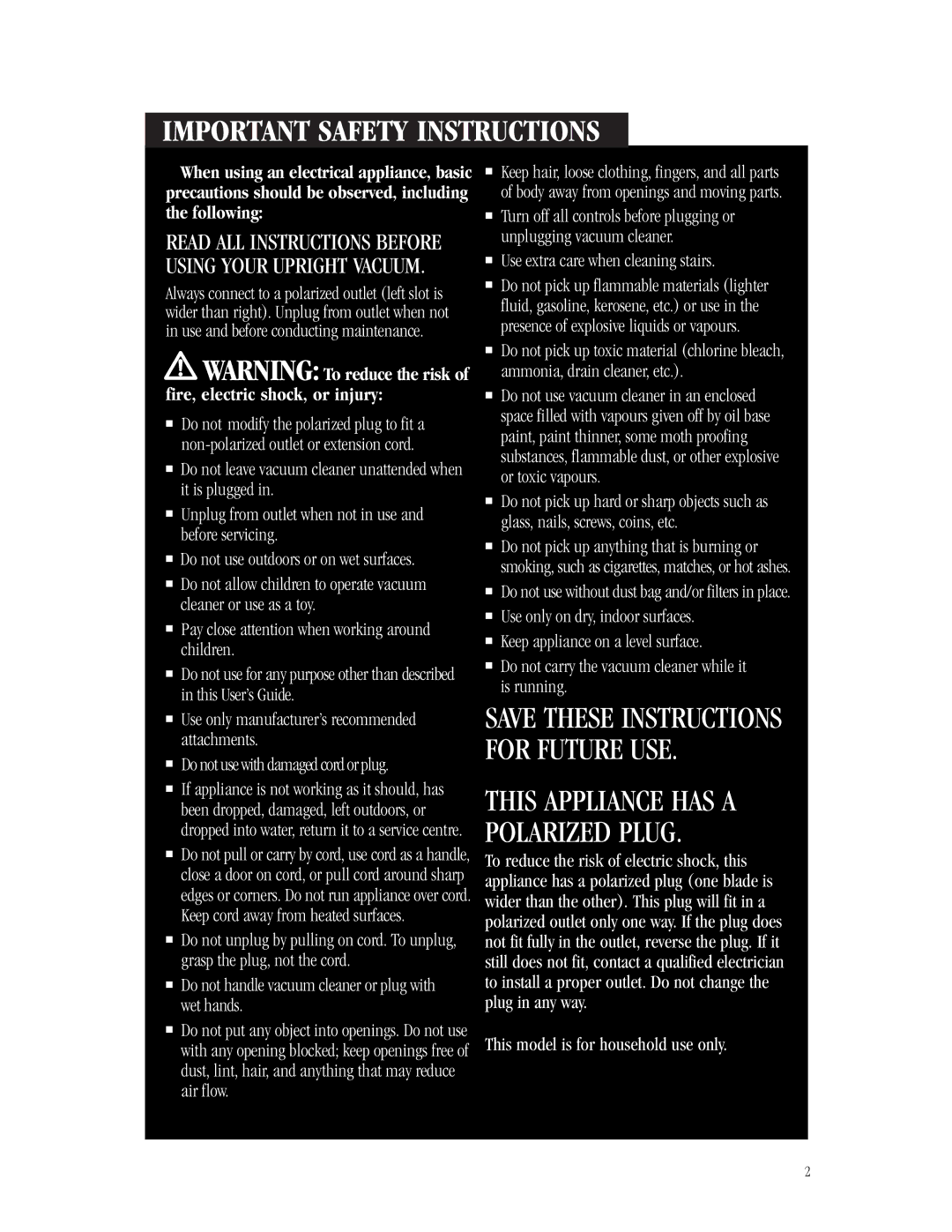 Bissell 3512-5 warranty Important Safety Instructions 