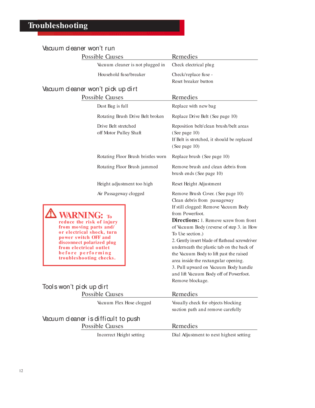 Bissell 35401 warranty Troubleshooting 