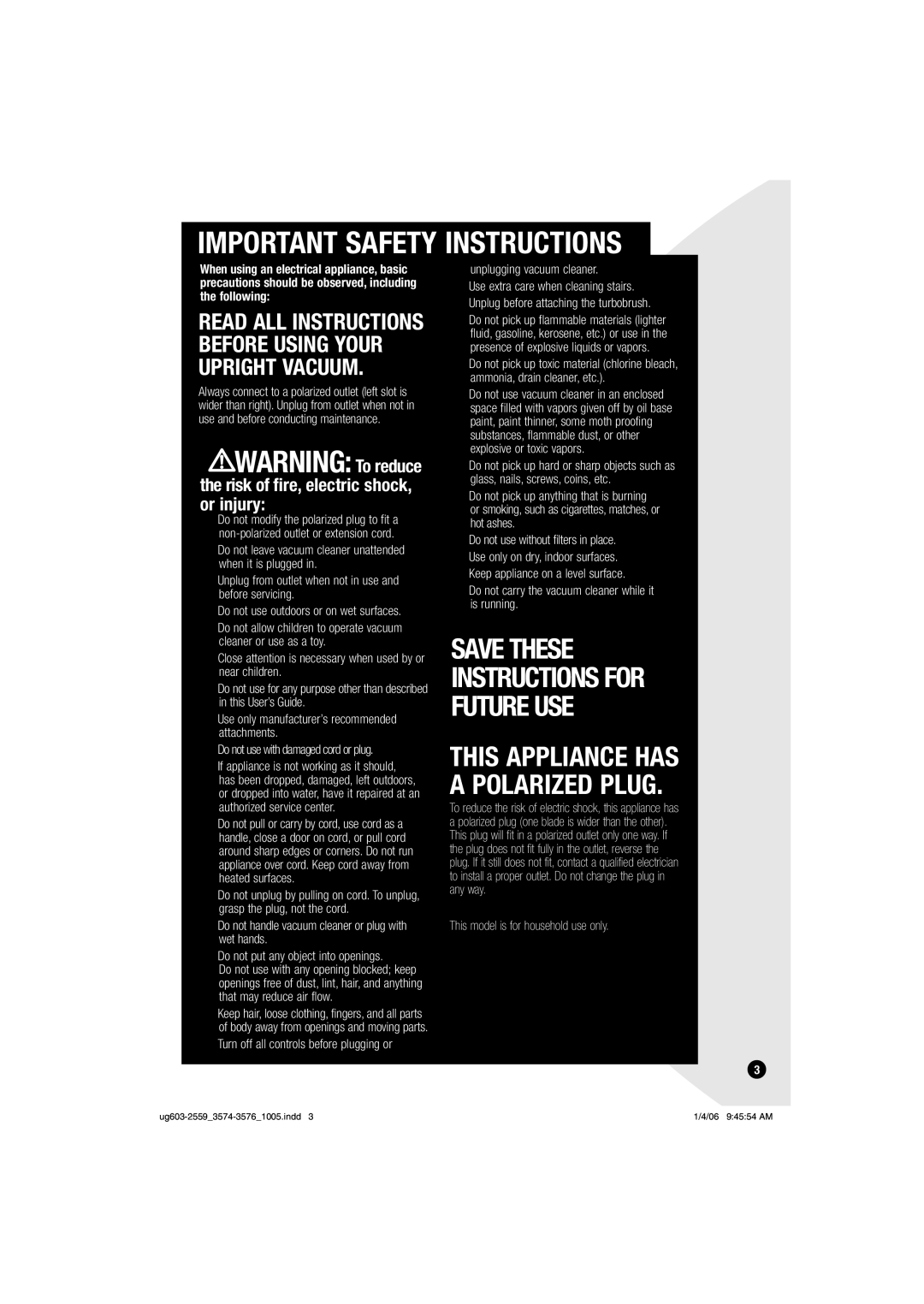 Bissell 3574, 3576 warranty Important Safety Instructions, Risk of fire, electric shock, or injury 