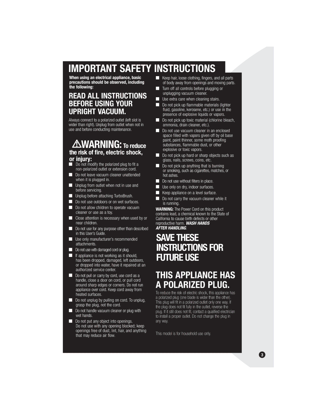 Bissell 3593 warranty Important Safety Instructions, Risk of fire, electric shock, or injury 