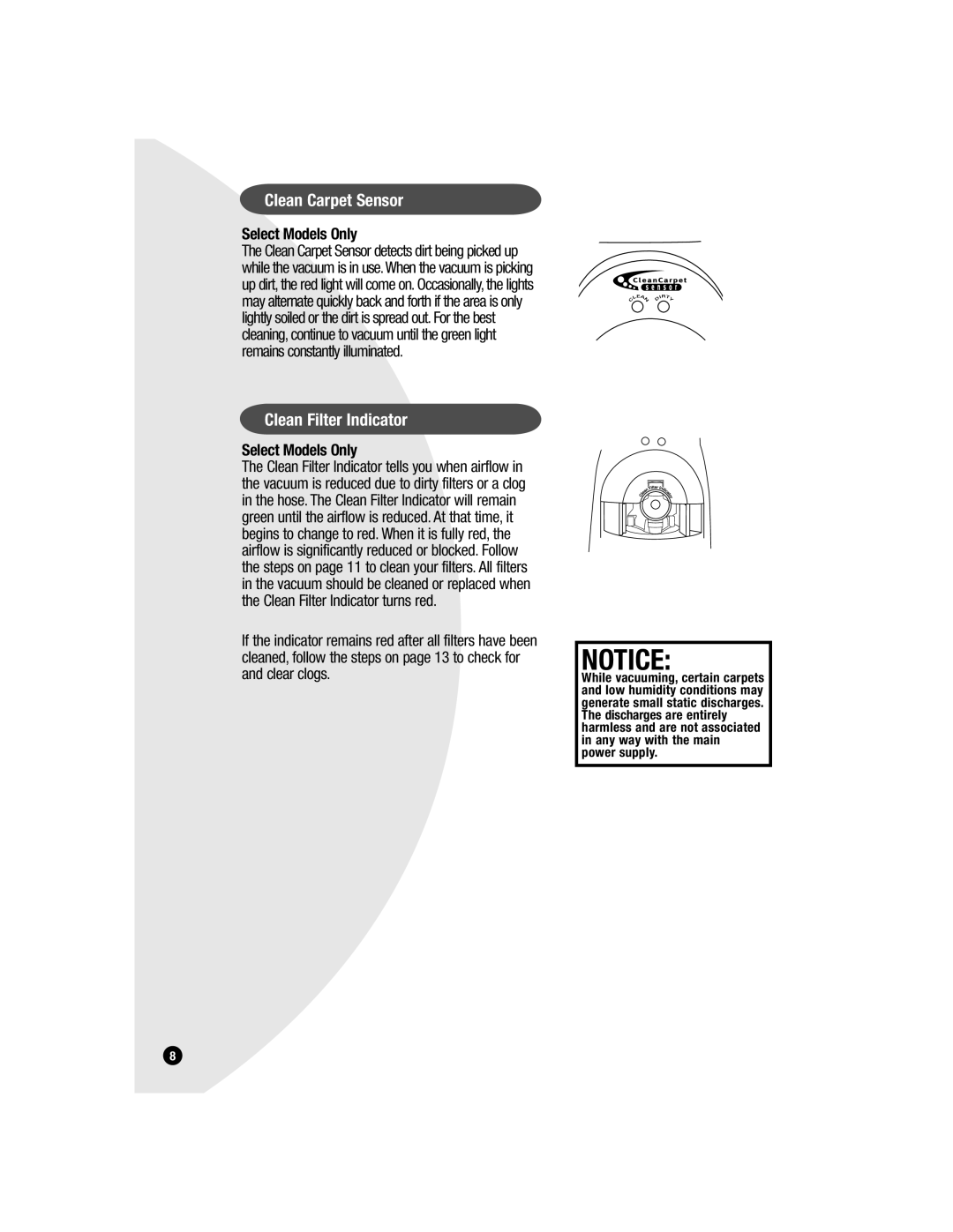 Bissell 3593 warranty Clean Carpet Sensor, Clean Filter Indicator 