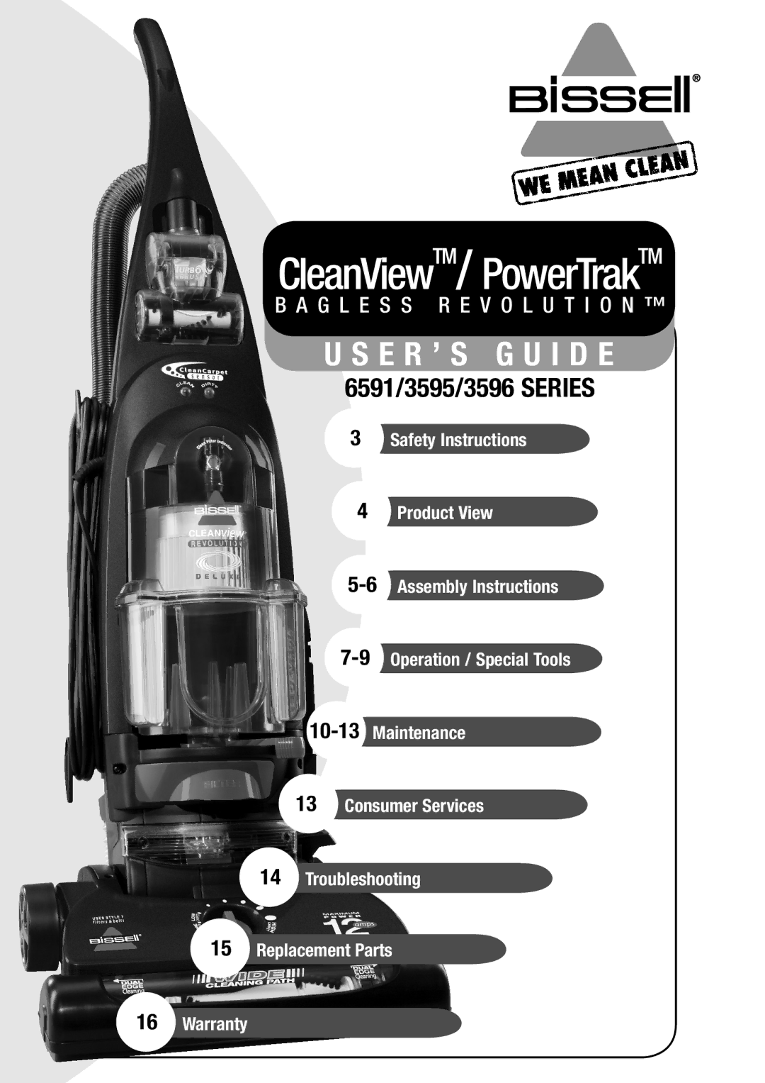 Bissell 3595, 3596 warranty CleanViewTM/ PowerTrakTM 