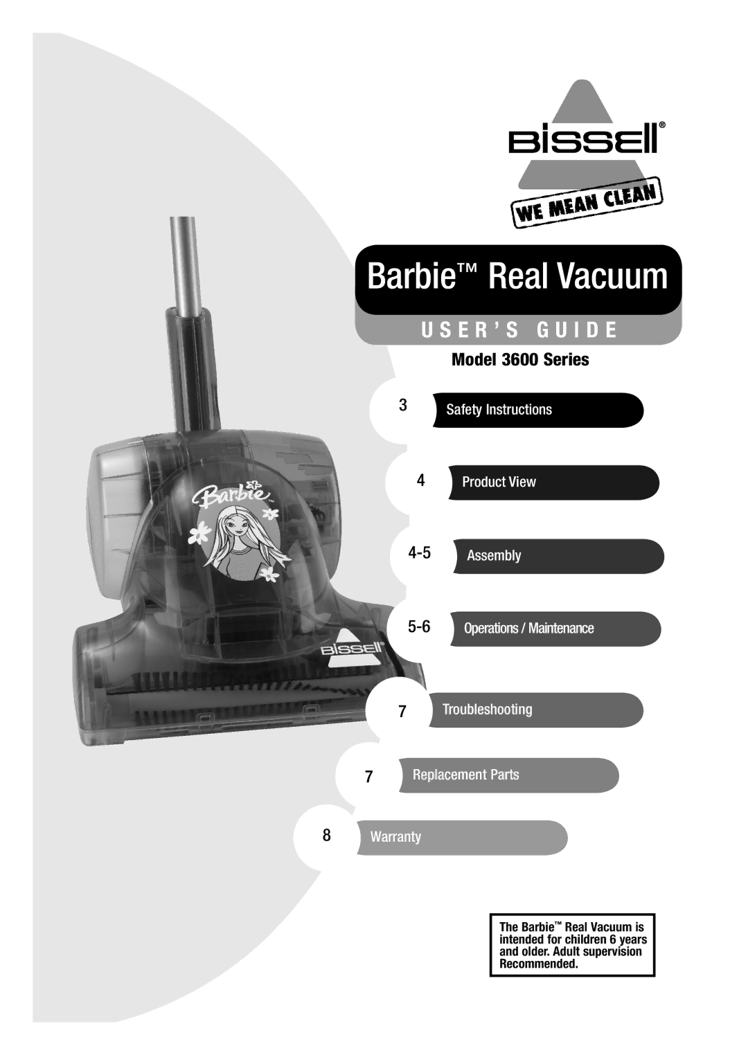 Bissell 3600 warranty Barbie Real Vacuum 