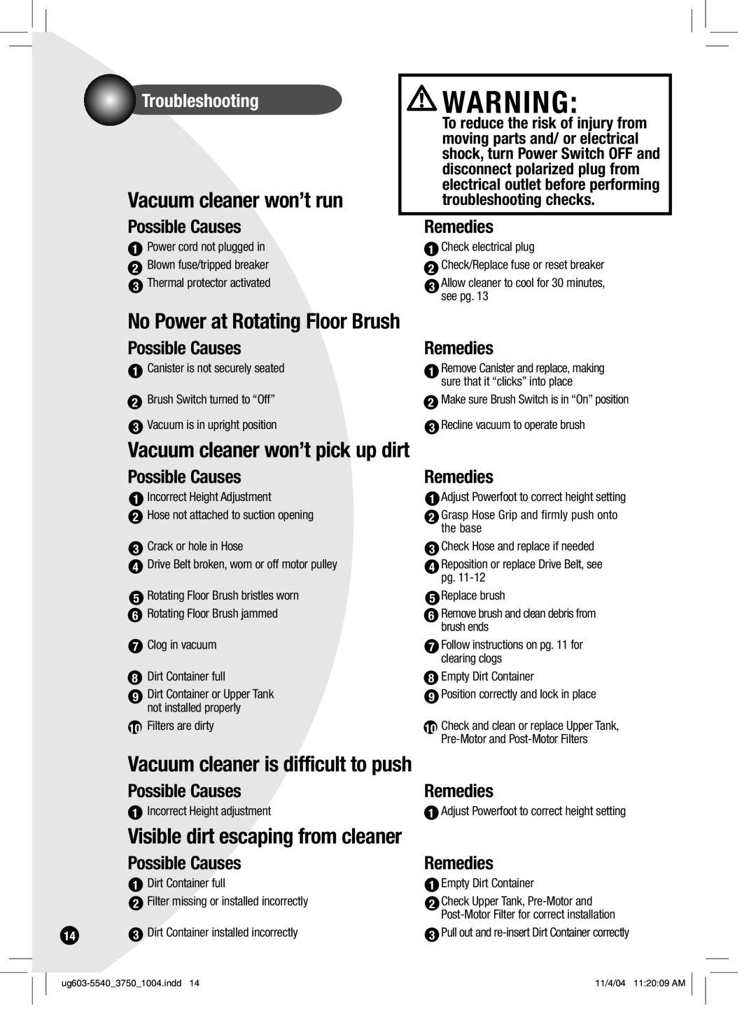 Bissell 3750, 6595, 6801 warranty Troubleshooting 