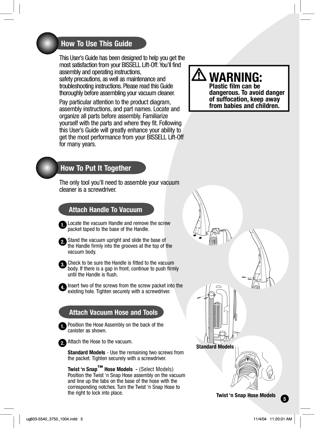 Bissell 3750, 6595, 6801 warranty How To Use This Guide, How To Put It Together, Attach Handle To Vacuum 