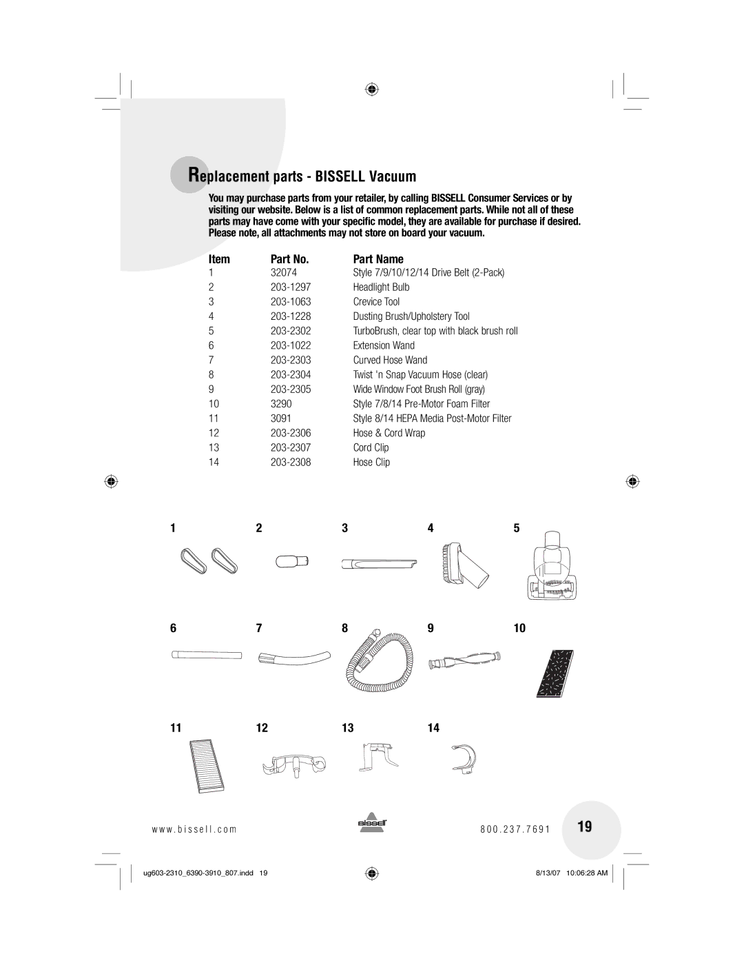 Bissell 6390, 3910 warranty Replacement parts Bissell Vacuum, 196, Part Name 