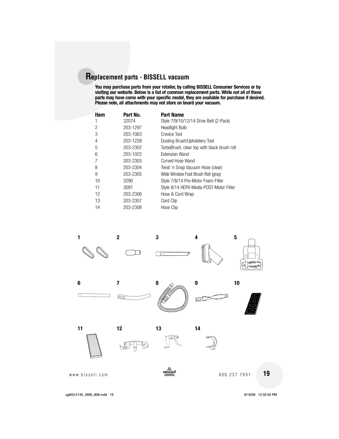 Bissell 3950 warranty Replacement parts Bissell vacuum, 196, Part Name 