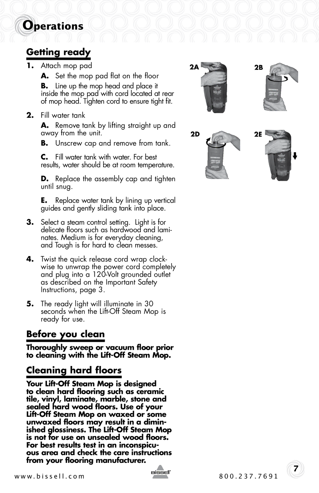 Bissell 39W7 warranty Getting ready, Before you clean, Cleaning hard floors 