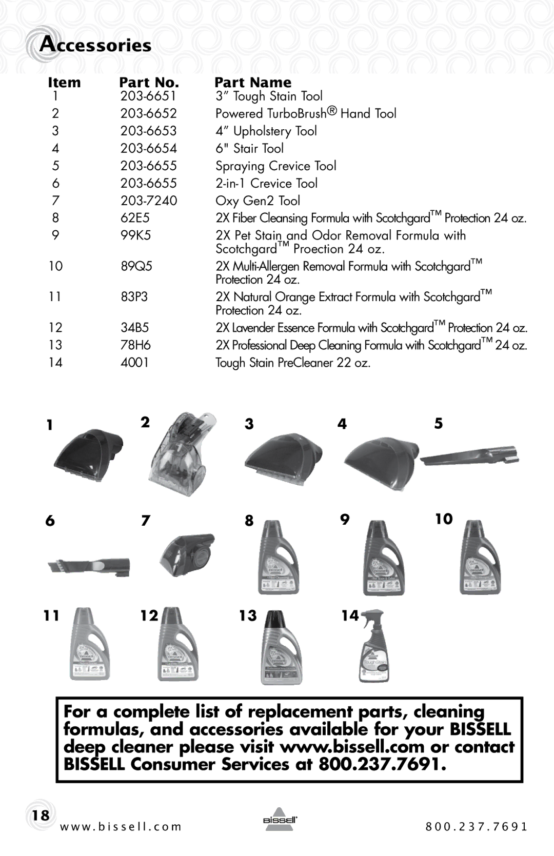 Bissell 40M1, 86T3 warranty Accessories 