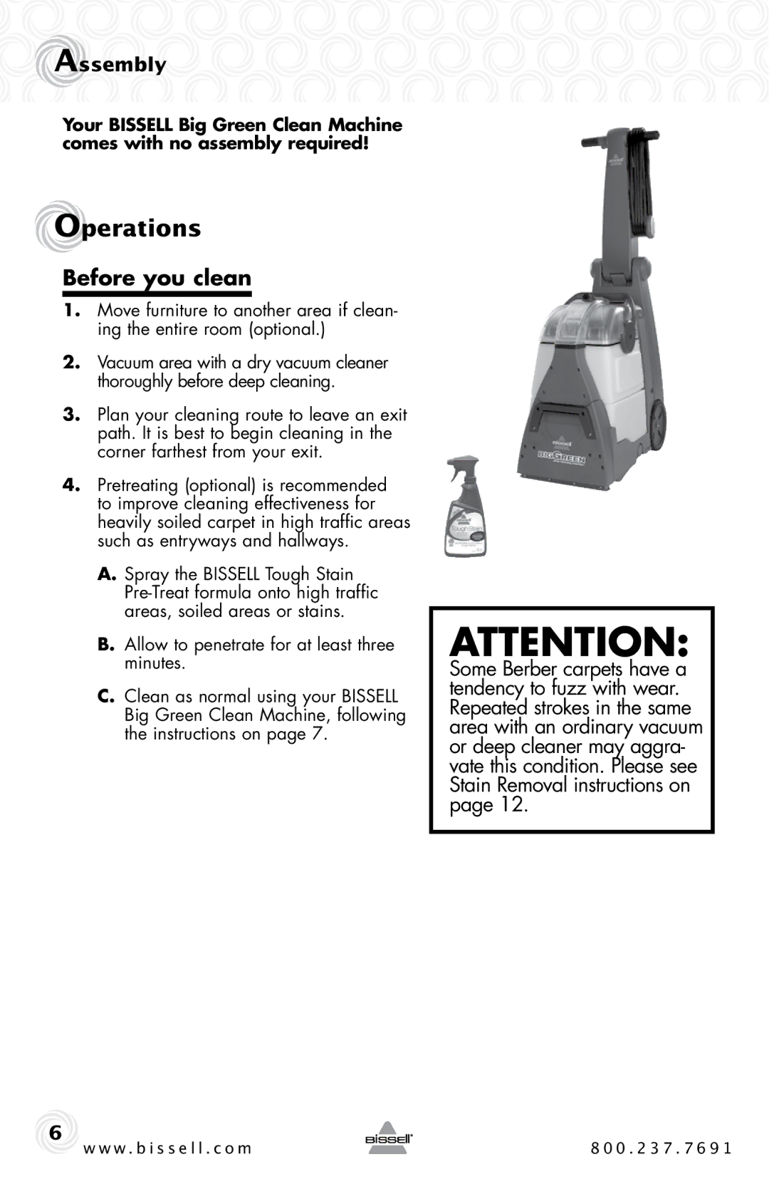 Bissell 40M1, 86T3 warranty Operations, Before you clean, Assembly 