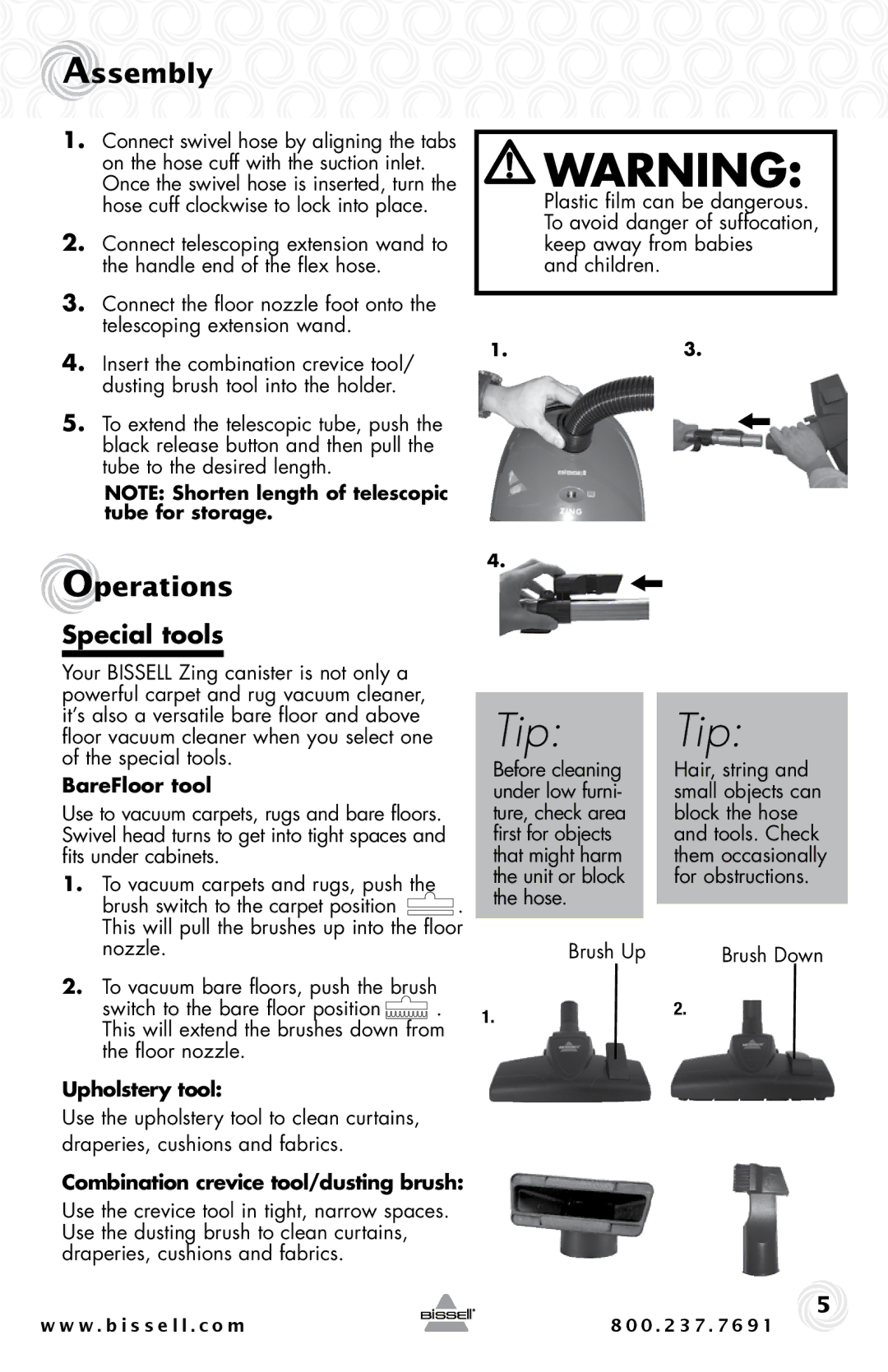 Bissell 4122 warranty Assembly, Operations, Special tools 