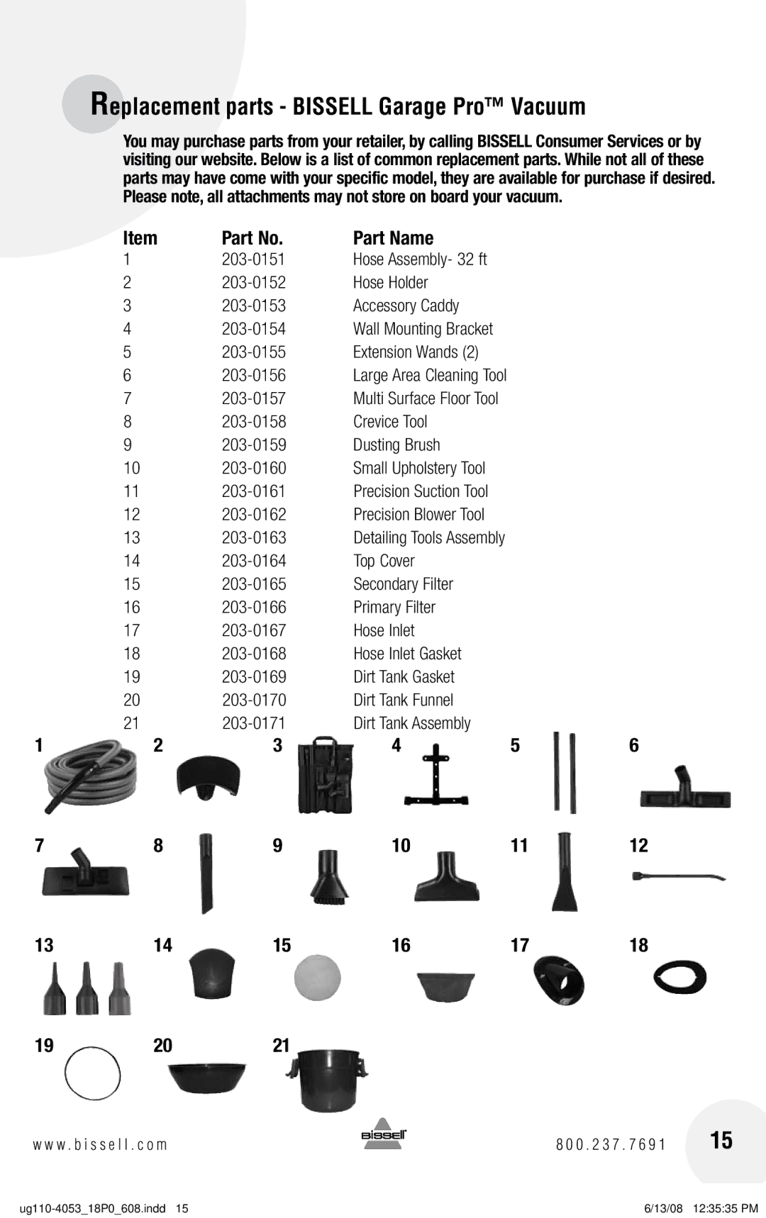 Bissell 18P0, 43Z3 warranty Replacement parts Bissell Garage Pro Vacuum, 156 