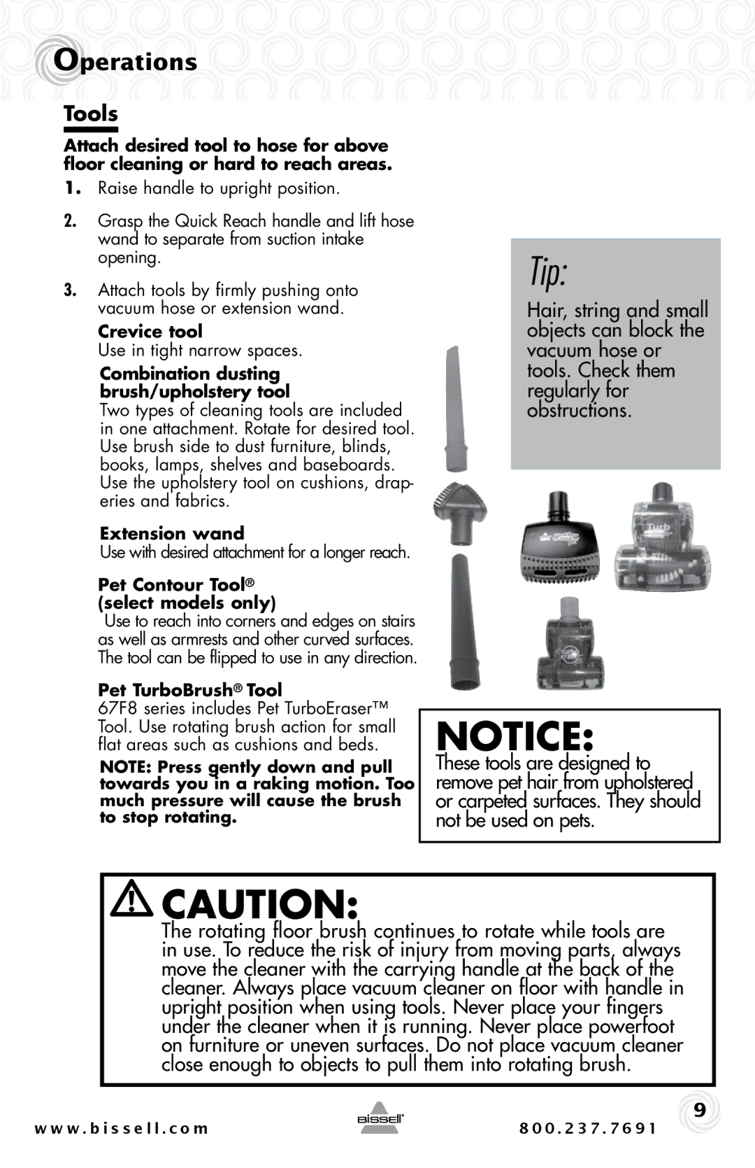 Bissell 67F8, 44M3 warranty Tools 