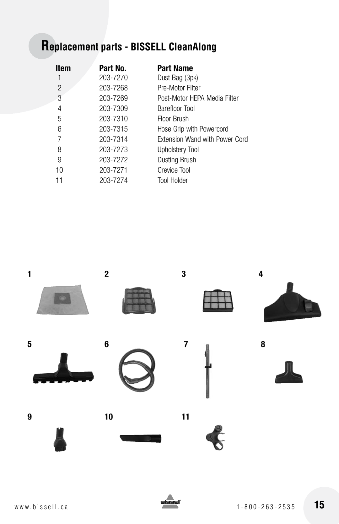 Bissell 48K2 warranty Replacement parts Bissell CleanAlong, Part Name 