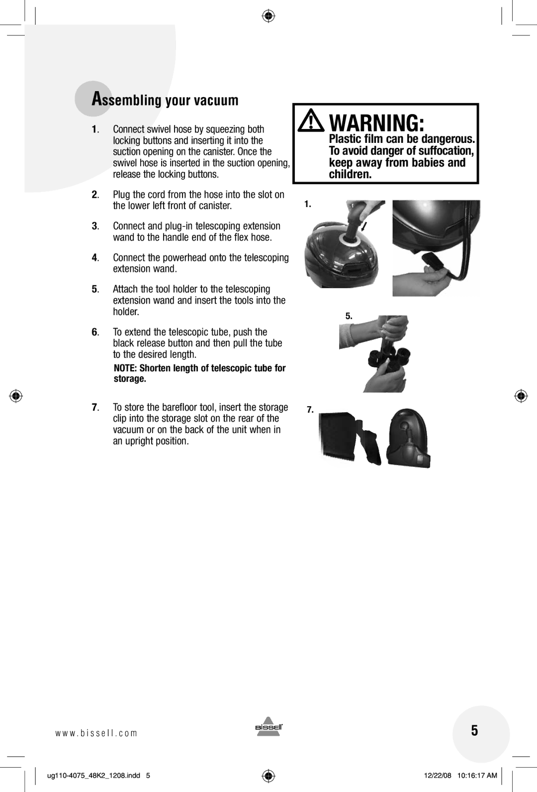 Bissell 48K2 warranty Assembling your vacuum 