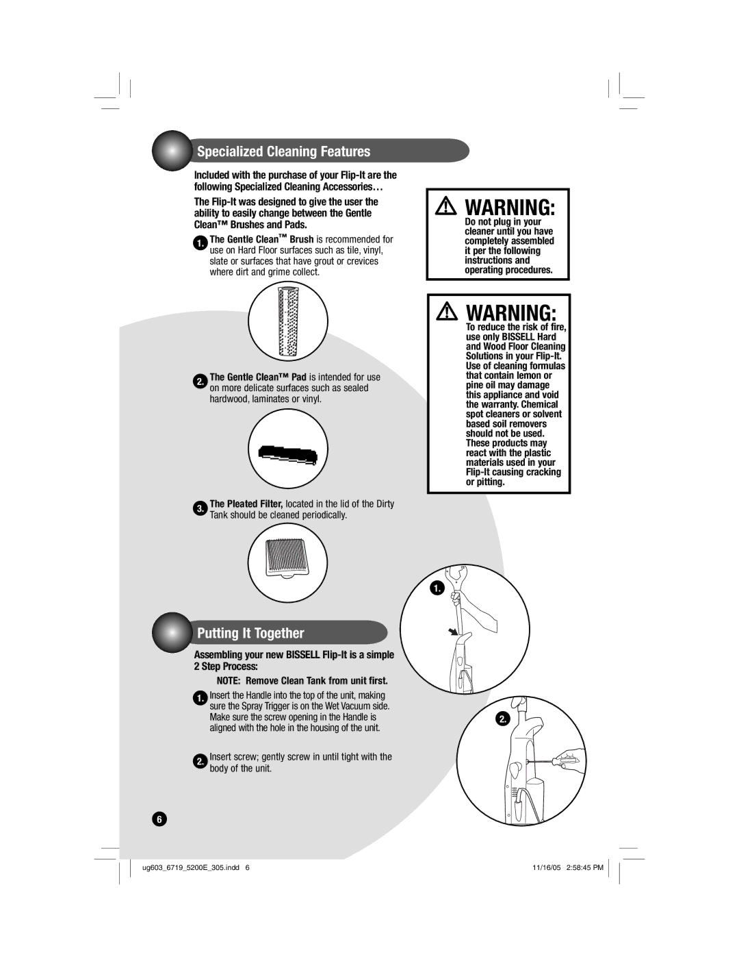 Bissell 5200 warranty Specialized Cleaning Features, Putting It Together 