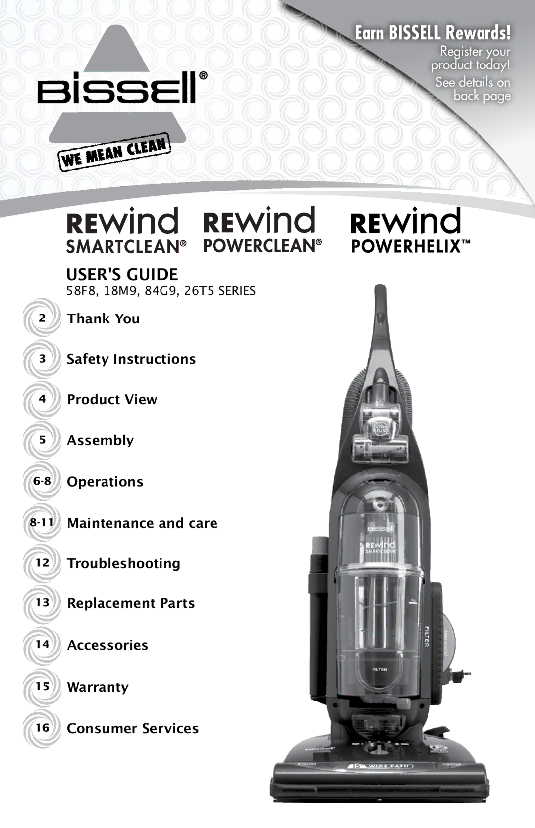 Bissell 84G9, 58F8, 18M9, 26T5 warranty Earn Bissell Rewards 