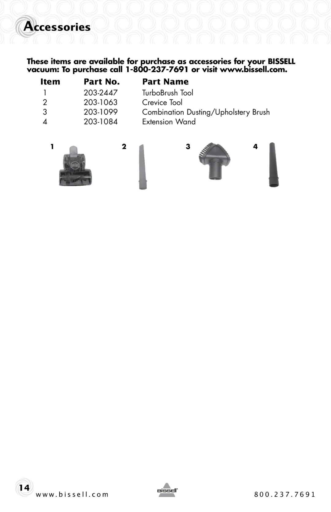 Bissell 18M9, 58F8, 84G9, 26T5 warranty Accessories 