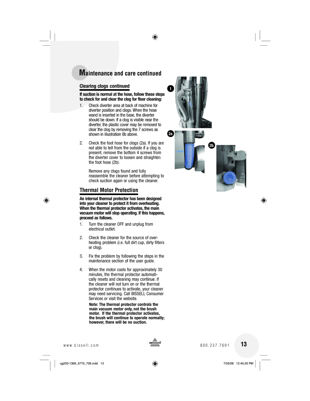 Bissell 5770, 5990, 6405 warranty Thermal Motor Protection, Shown in illustration 8b above 