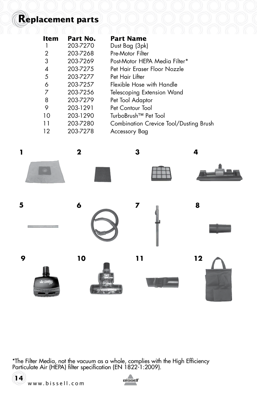 Bissell 59M5 warranty Replacement parts, Accessory Bag 