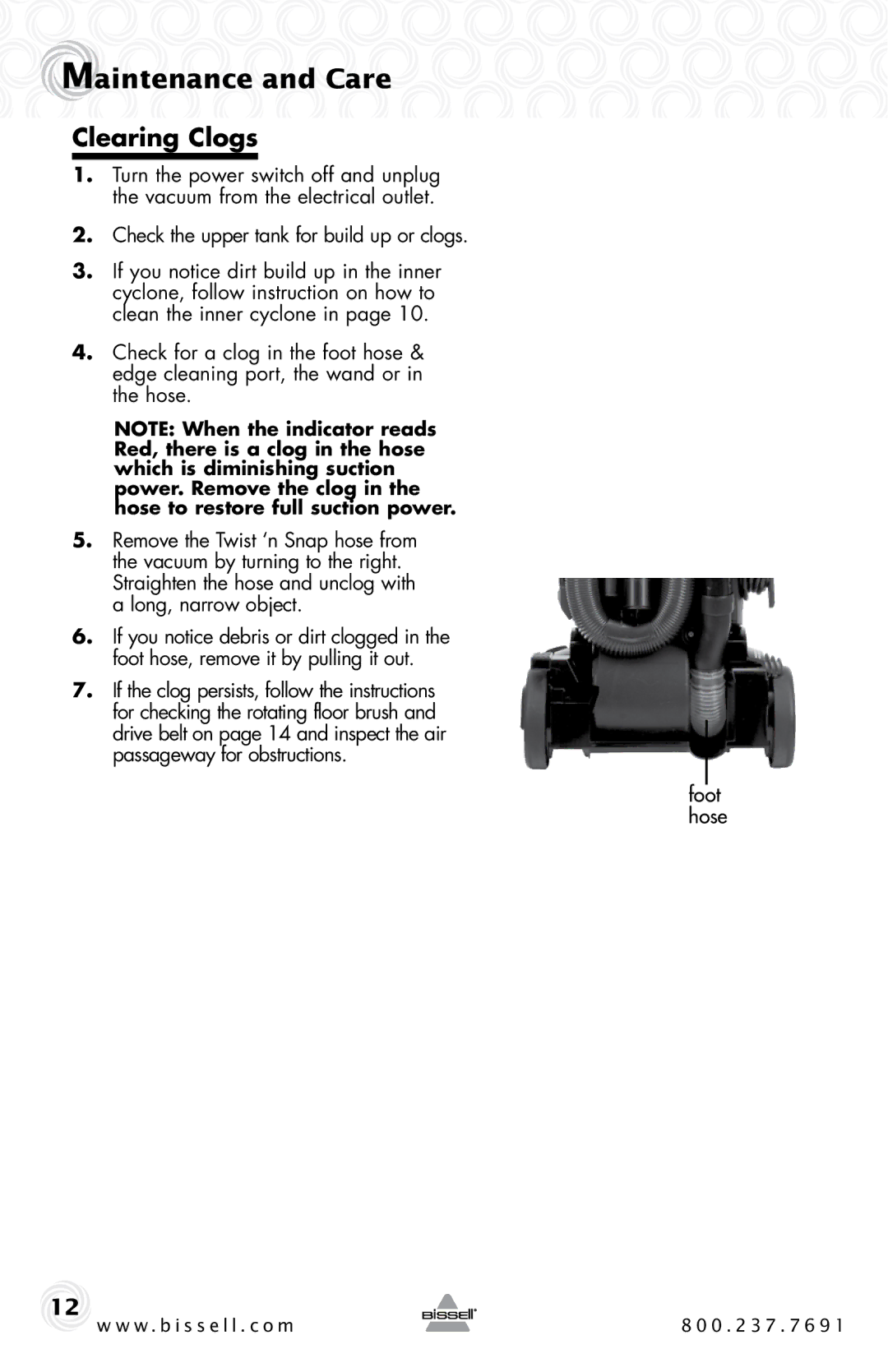 Bissell 61C5-G warranty Clearing Clogs 