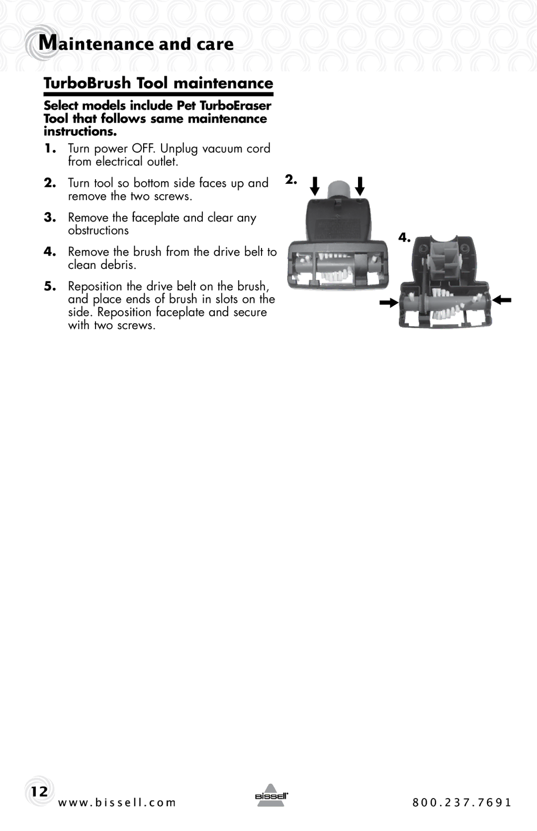 Bissell 62X5 warranty TurboBrush Tool maintenance 