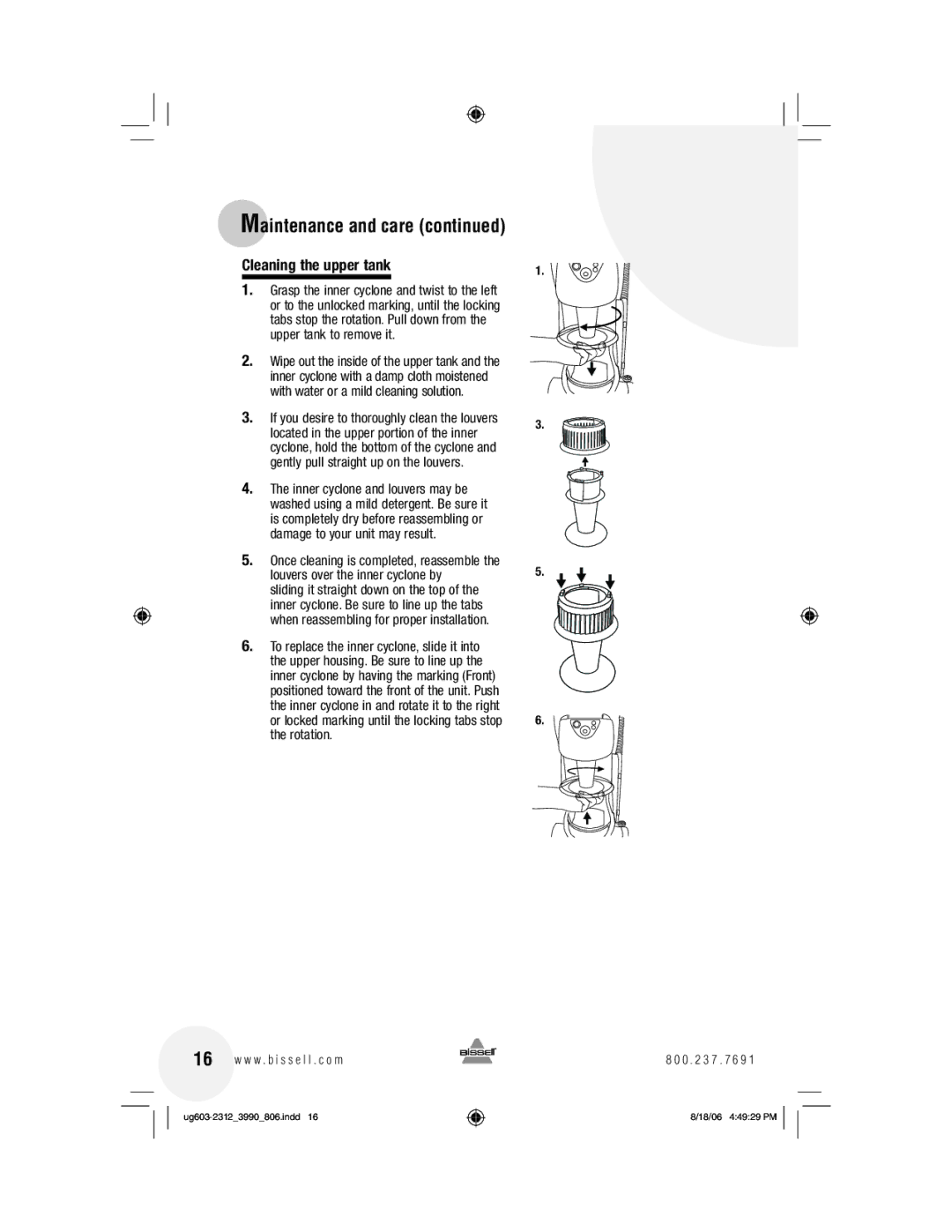 Bissell 6393 warranty Cleaning the upper tank 