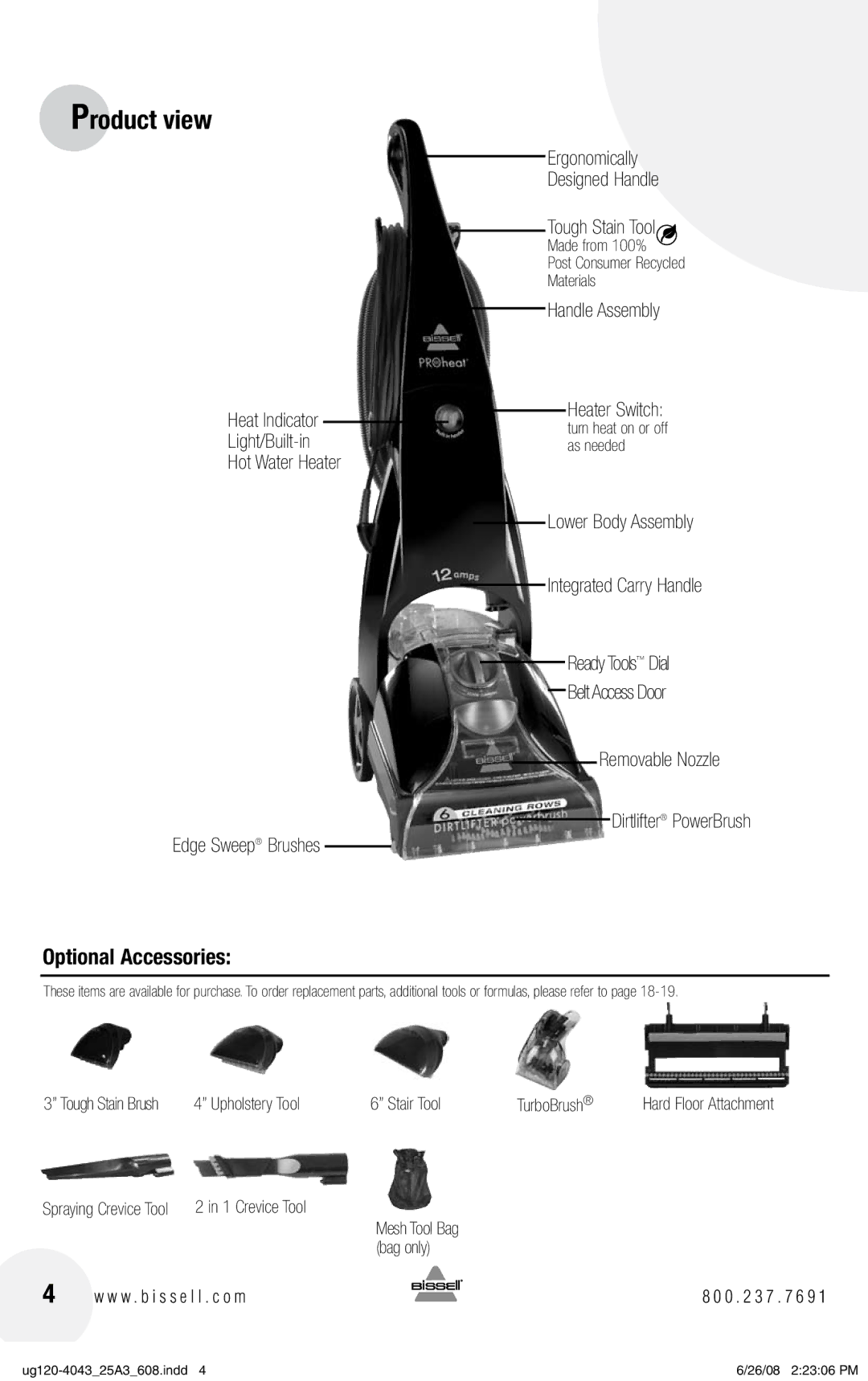 Bissell 64D9, 25A3 warranty Product view, Optional Accessories, Handle Assembly Heater Switch 