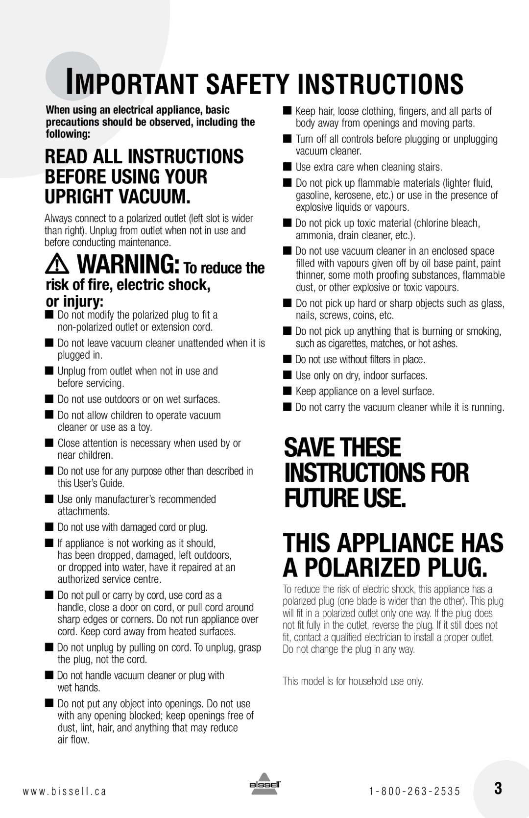 Bissell 6583 warranty Important Safety Instructions 