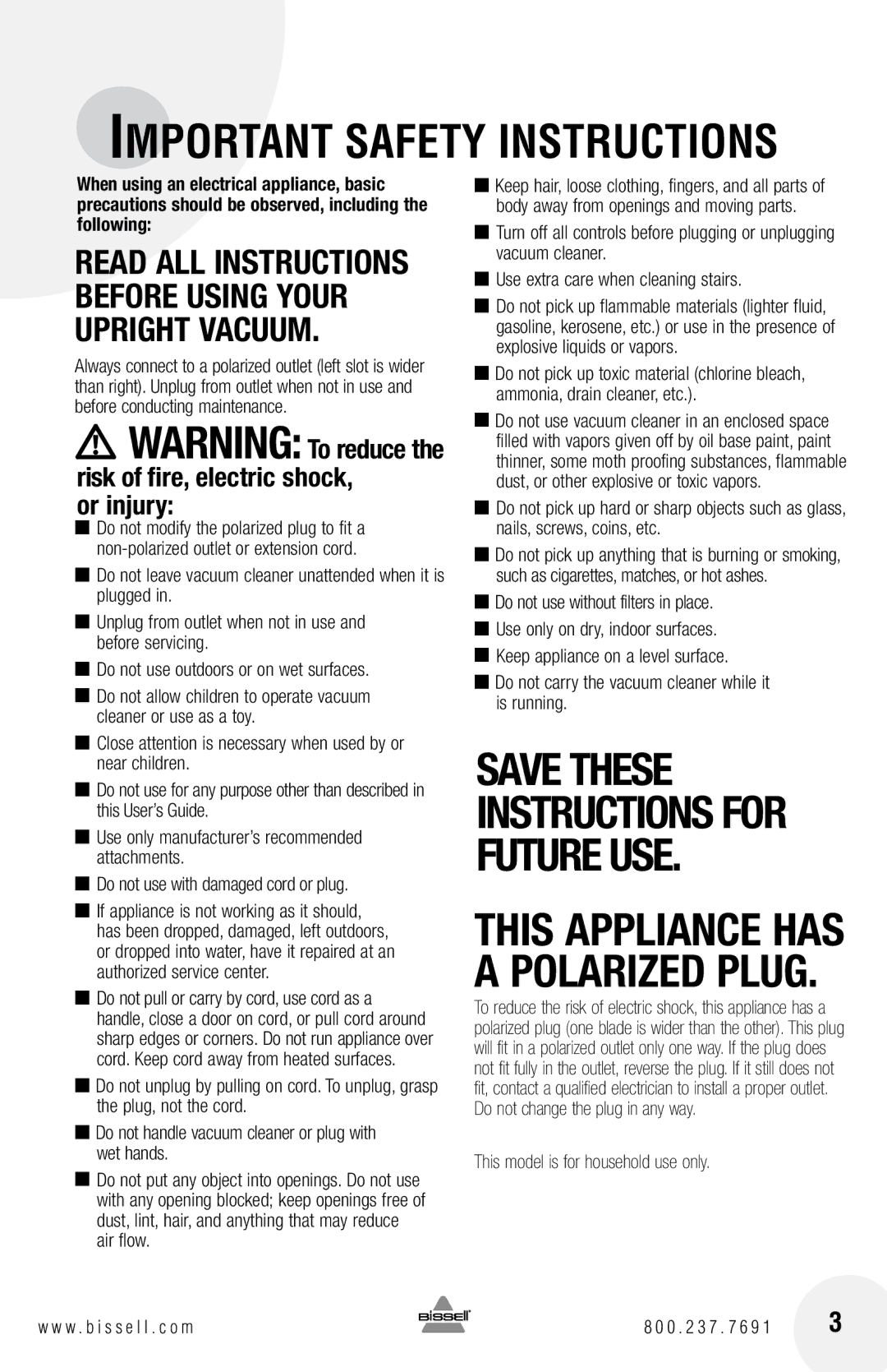 Bissell 6584 warranty Important Safety Instructions 