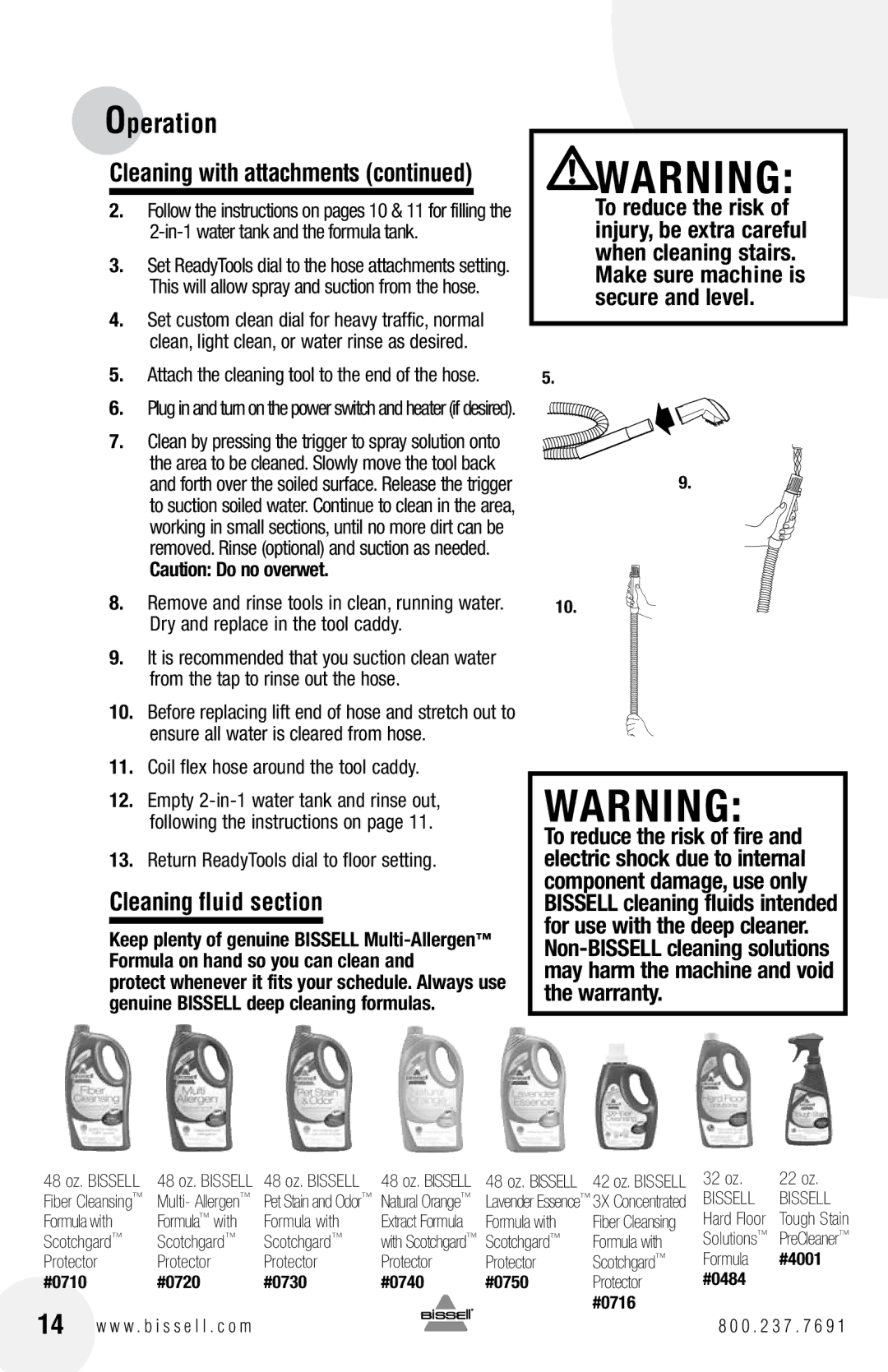 Bissell 66Q4 warranty Cleaning fluid section, Coil flex hose around the tool caddy, Return ReadyTools dial to floor setting 